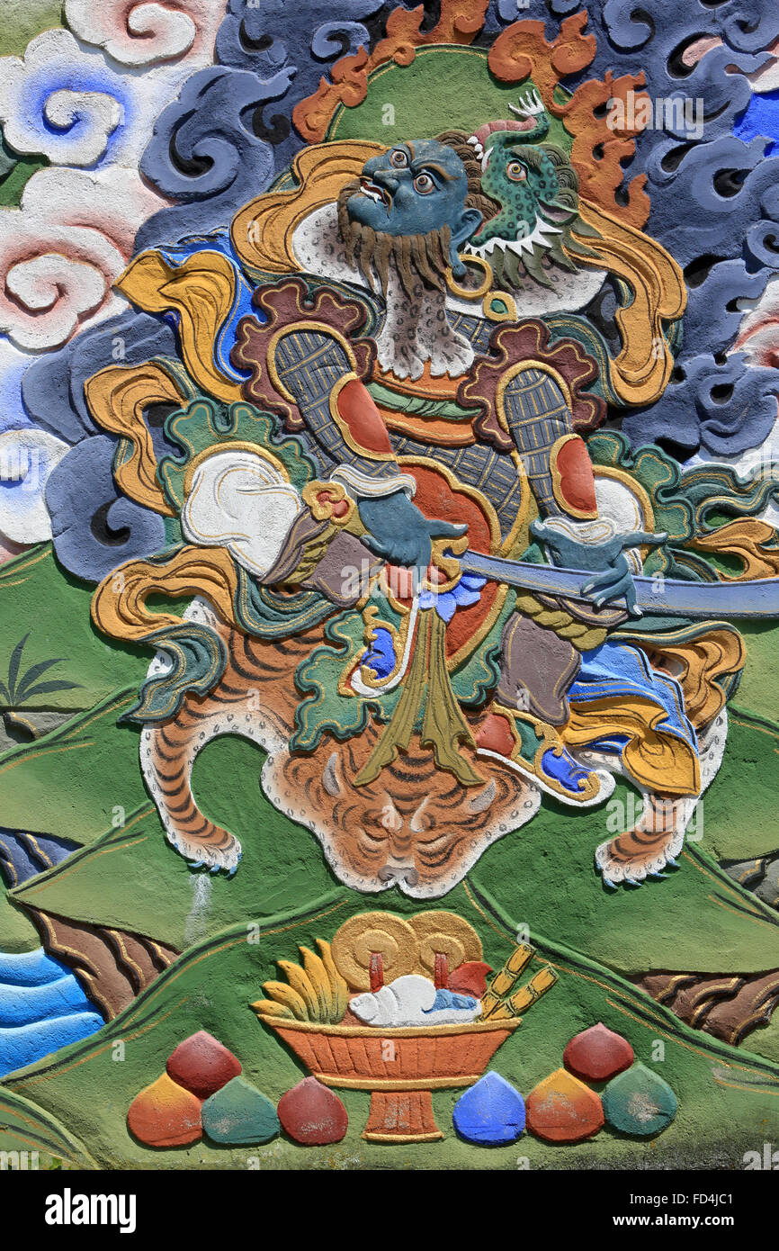 Gardien du temple. Congrégation Dashang Kagyu Ling. Temple des mille bouddhas. Banque D'Images