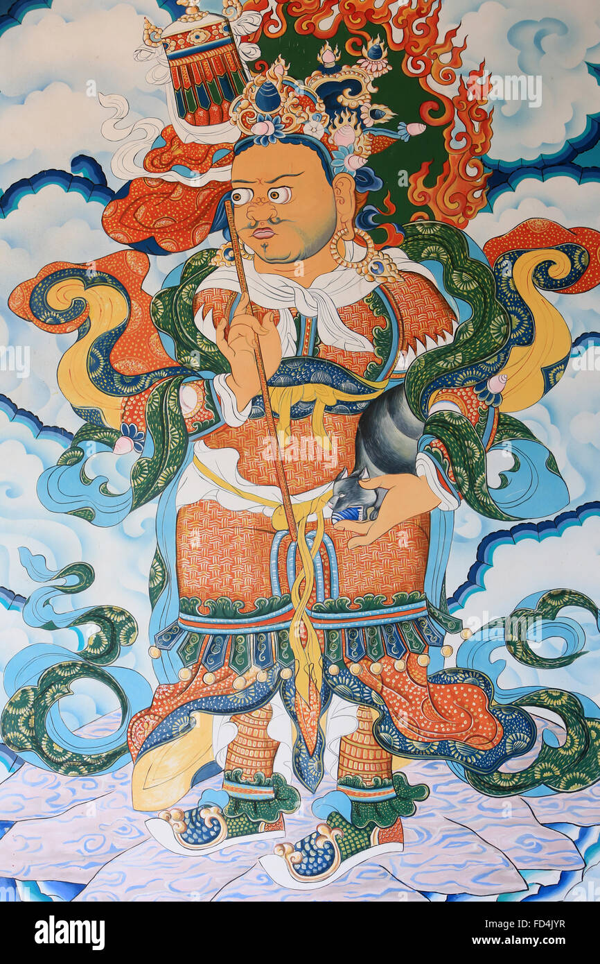 Gardien du temple. Congrégation Dashang Kagyu Ling. Temple des mille bouddhas. Banque D'Images