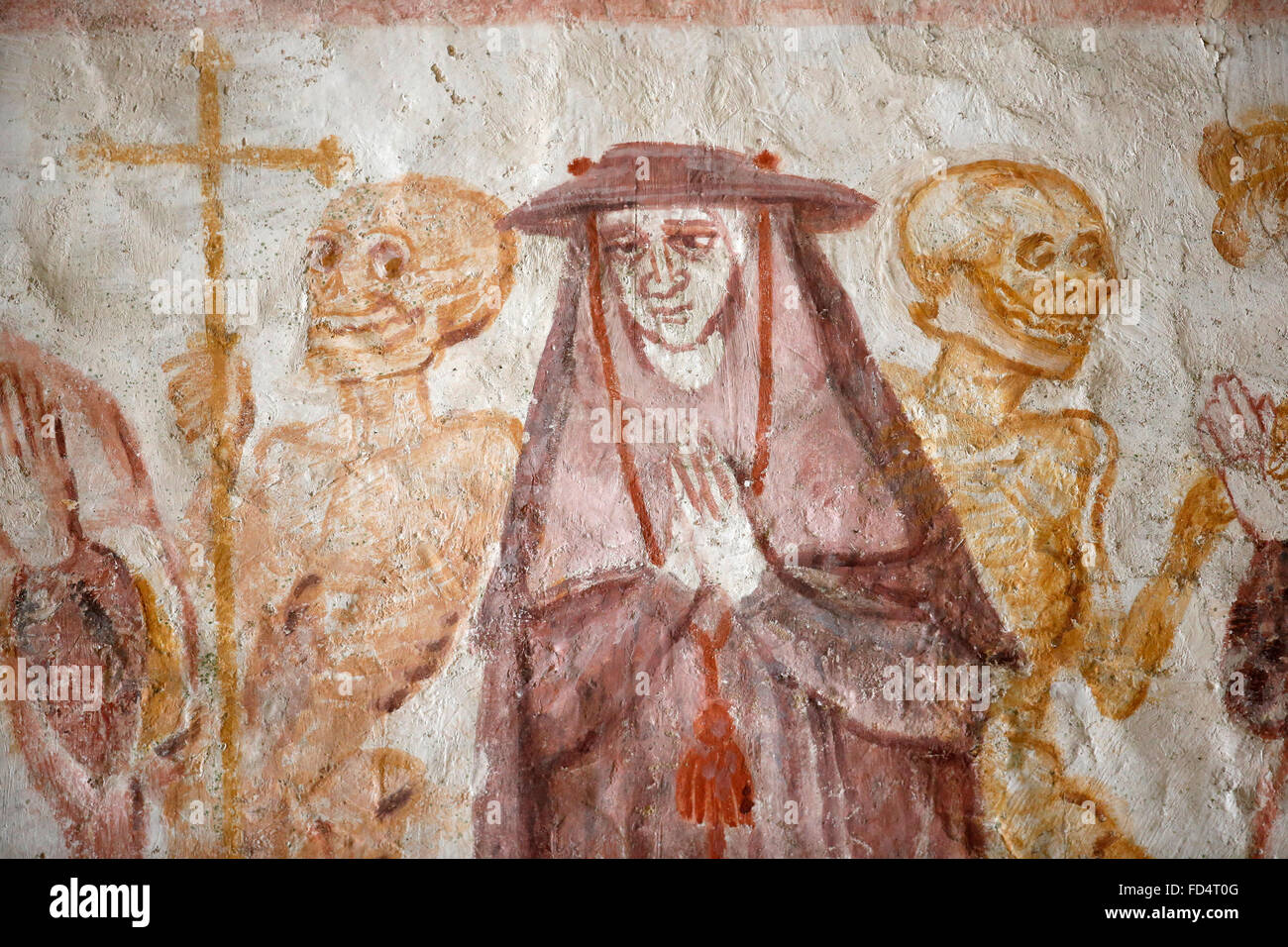 La FertŽ Loupire église. Peinture murale. La danse de mort. 15e siècle. Banque D'Images