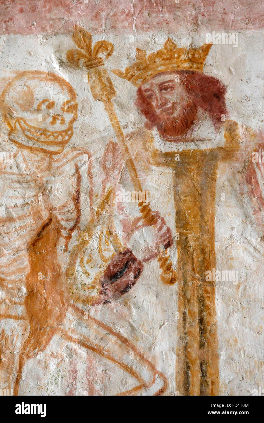 La FertŽ Loupire église. Peinture murale. La danse de mort. 15e siècle. Banque D'Images