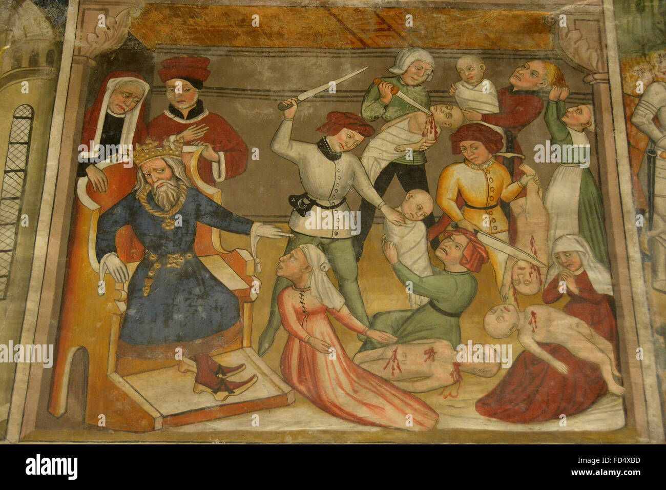 Chapelle St Antony's à Bessans. 16e siècle peinture représentant le massacre des innocents. Banque D'Images