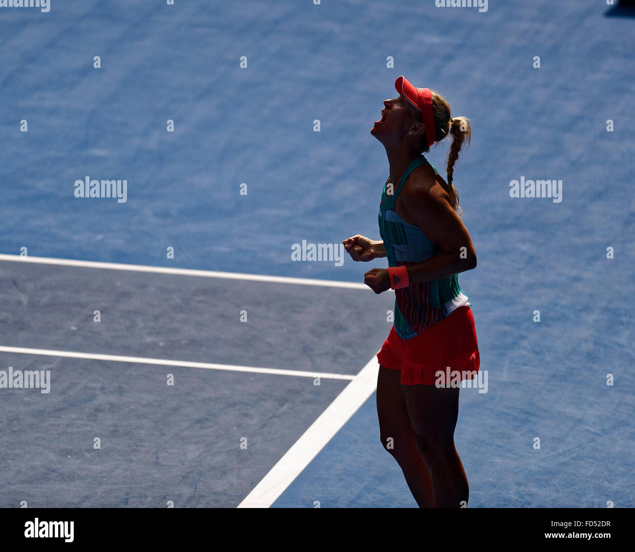 Melbourne, Australie. 28 janvier, 2016. Joseph Gerber (GER) en action contre Johnana Konta (GBR) lors de leur match de la femme à l'Australian Open Tennis Championship à Melbourne, Australie. Beat Gerber Konta 7:5, 6:2 Crédit : Action Plus Sport/Alamy Live News Banque D'Images