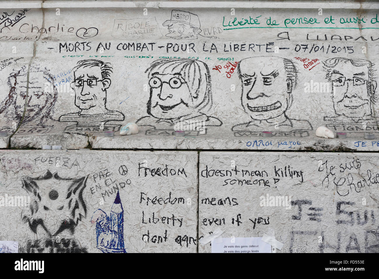 Paris honore les victimes de l'attentat terroriste contre Charlie Hebdo. Banque D'Images