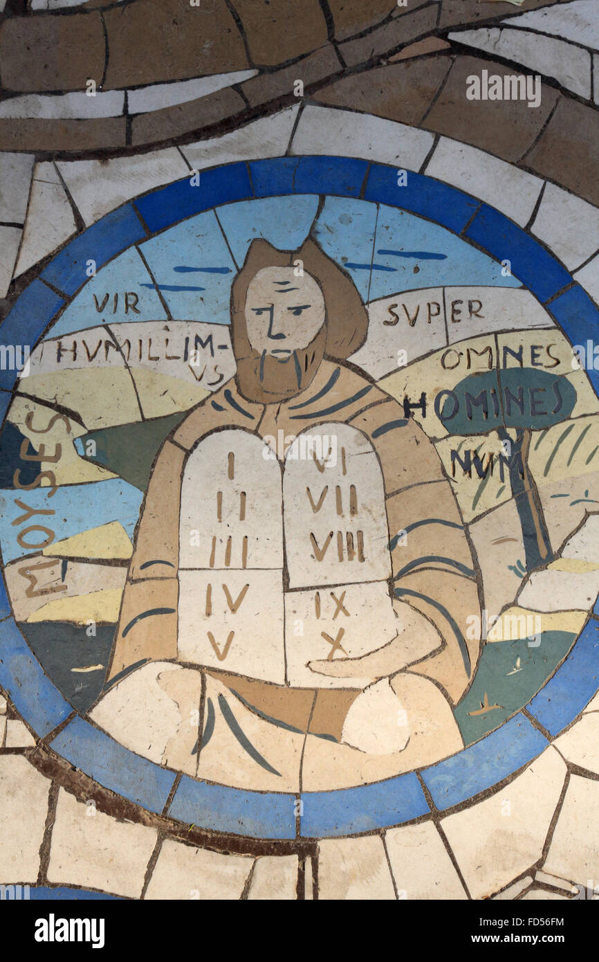 Moïse et les tables de la loi. Mosaïques. Église des Béatitudes. Banque D'Images