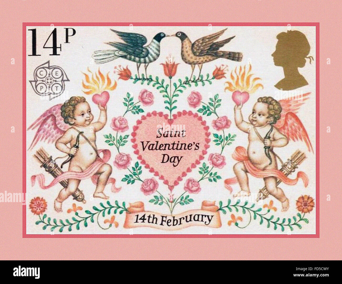 Vintage Valentine's Day - Carte postale timbre britannique Banque D'Images