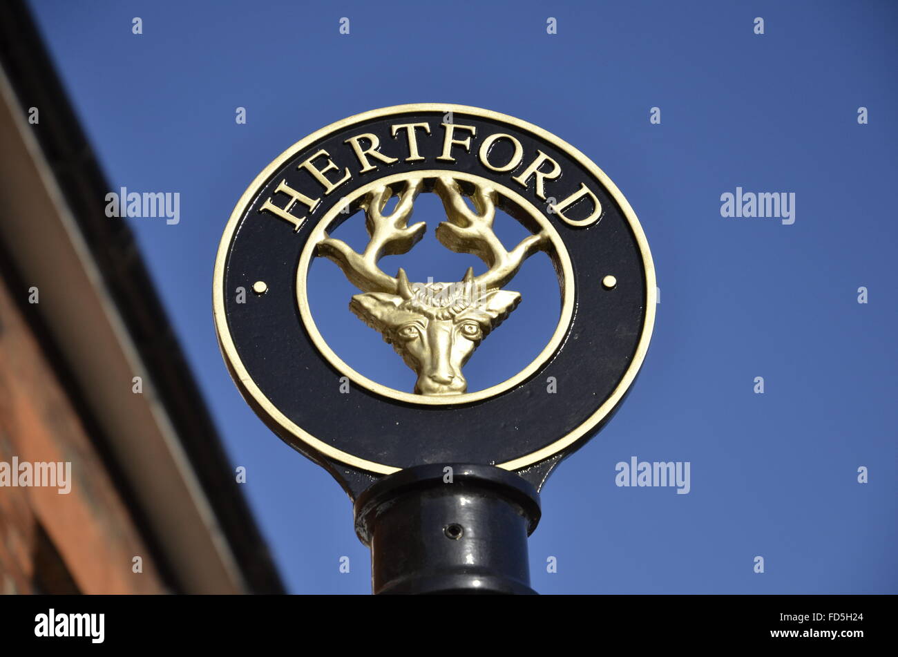 La ville signe d'Hertford, la ville du comté de Hertfordshire, au sud de l'Angleterre Banque D'Images