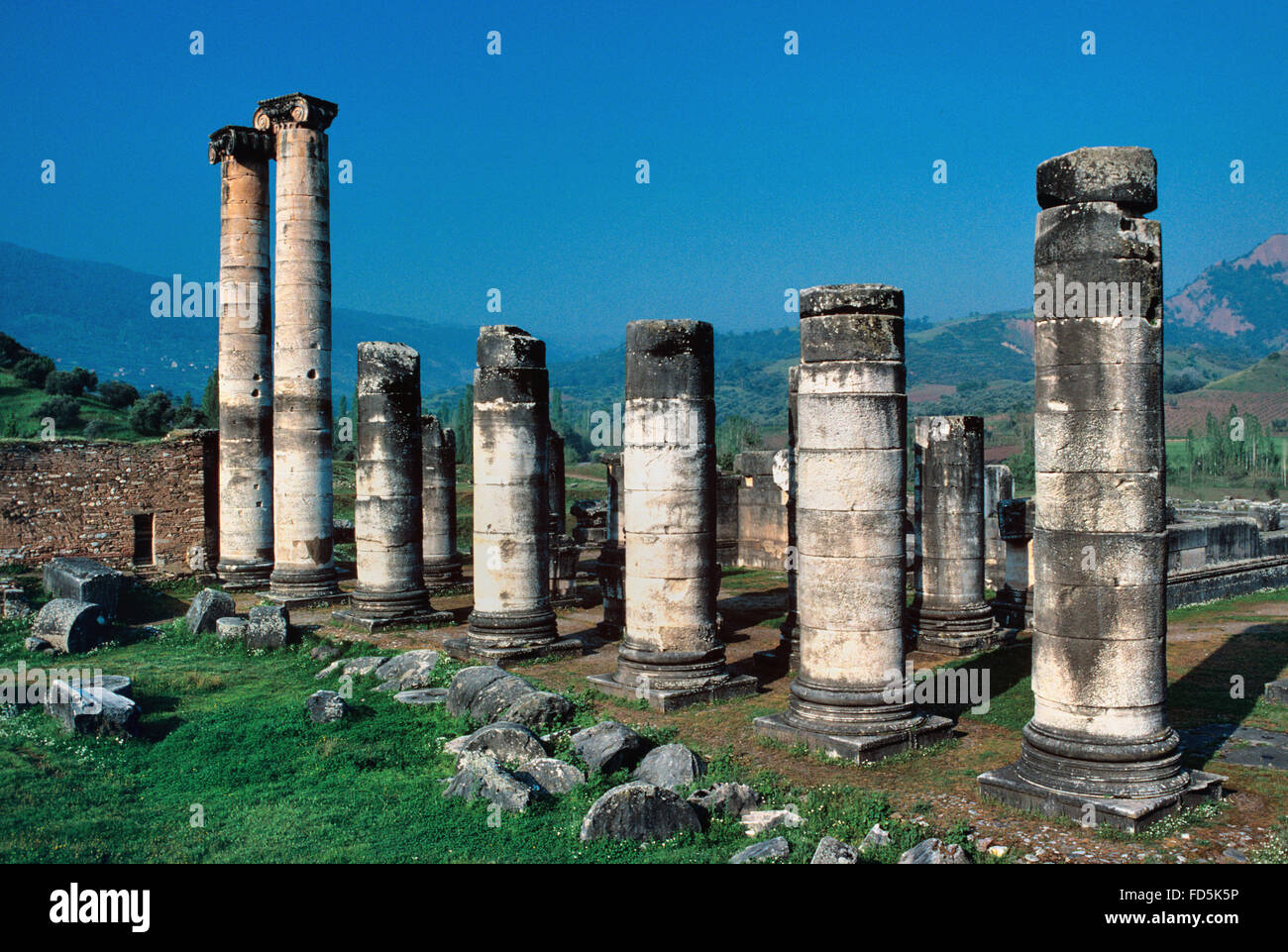 Colonnes du temple d'Artémis grec ancien ou sardes Sardes, Turquie Banque D'Images
