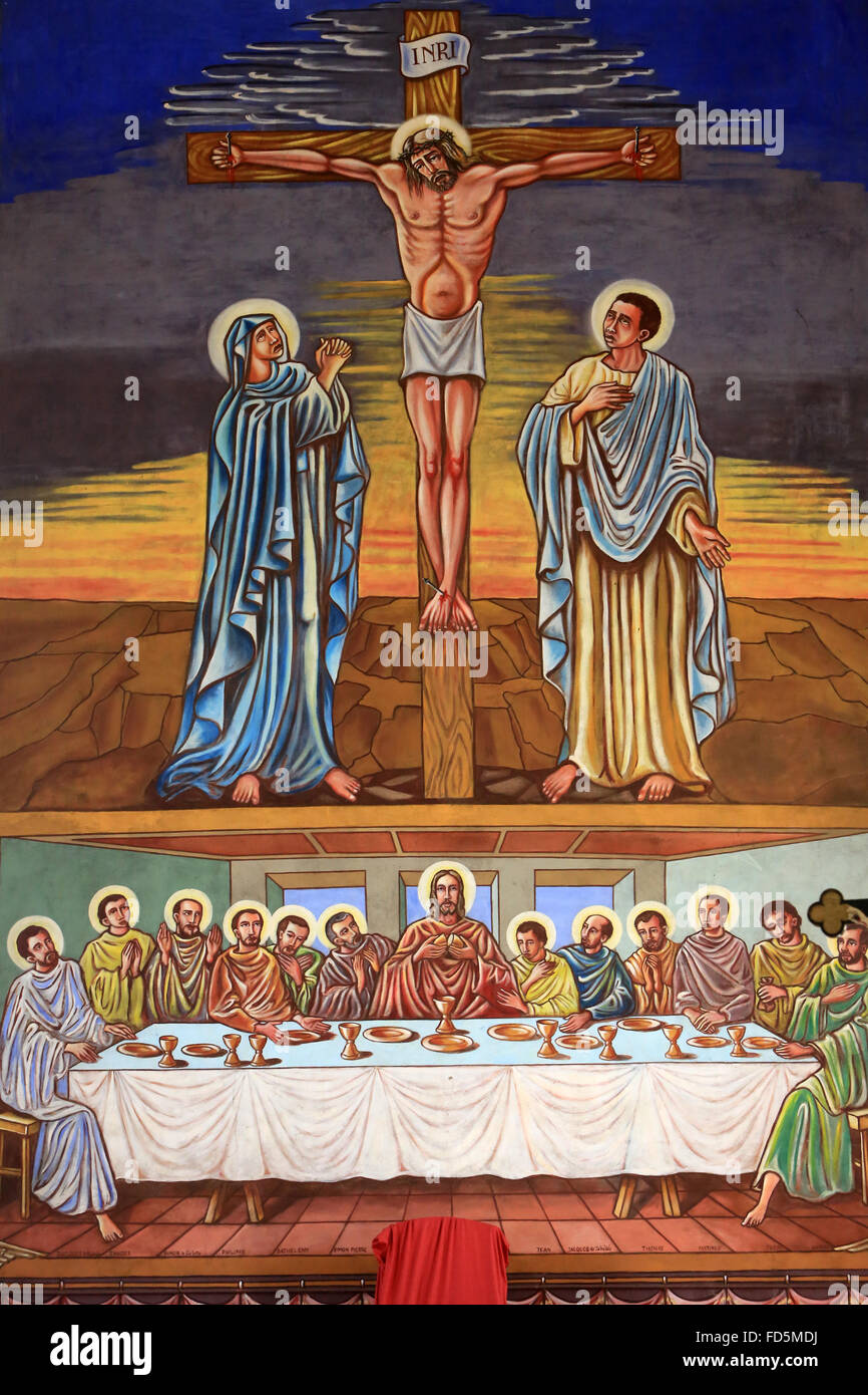 Le dernier repas de Jésus : le repas du Seigneur. La crucifixion de Jésus. Saint-pierre et Paul cathédrale. Banque D'Images