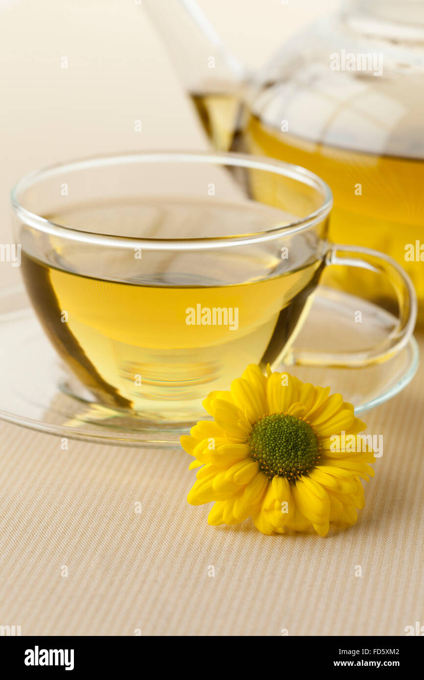 Pot et tasse à thé de chrysanthème chinois Banque D'Images