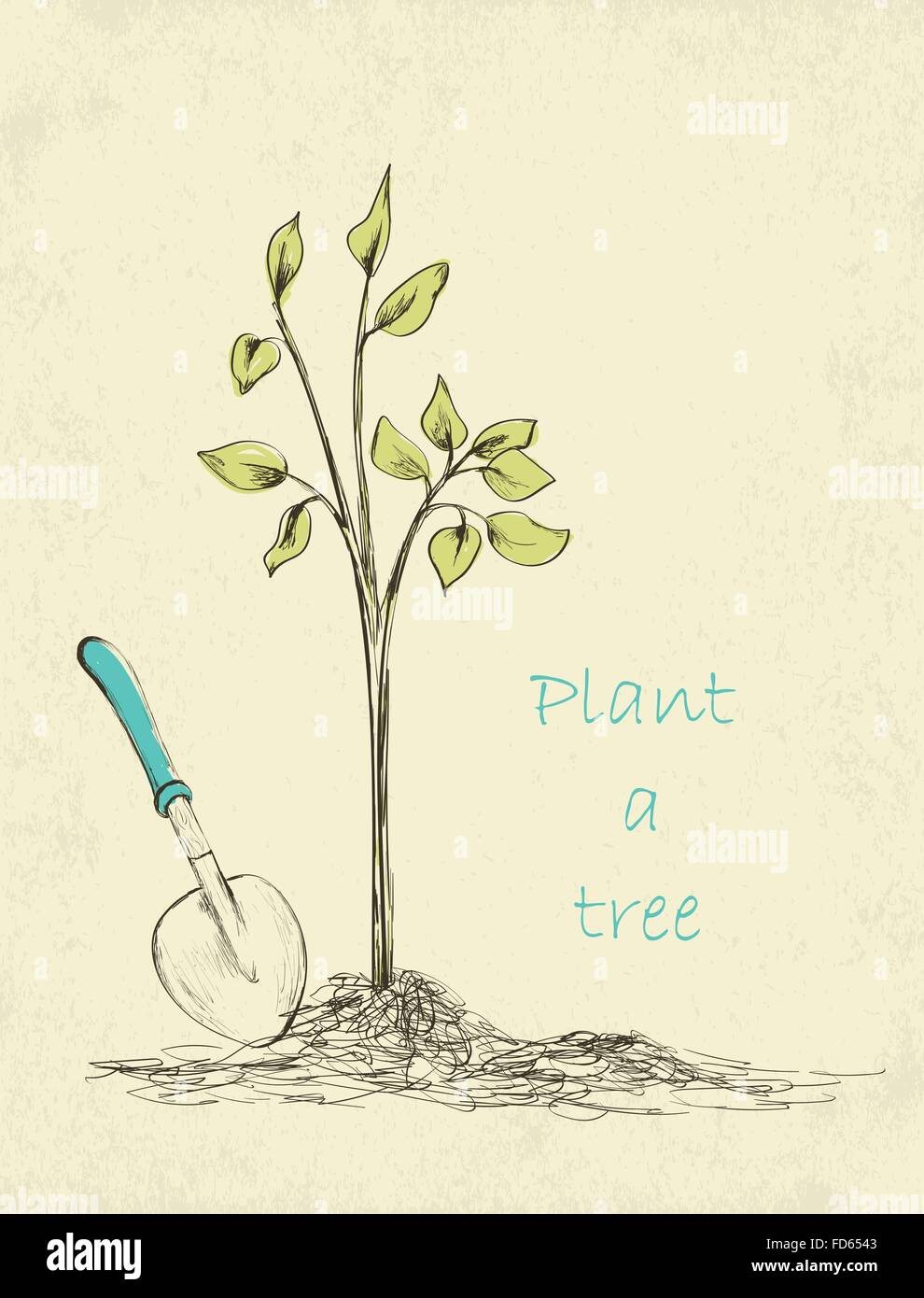 Jardinage de printemps carte de temps. Hand drawn la plantation d'arbres. Vector illustration Illustration de Vecteur