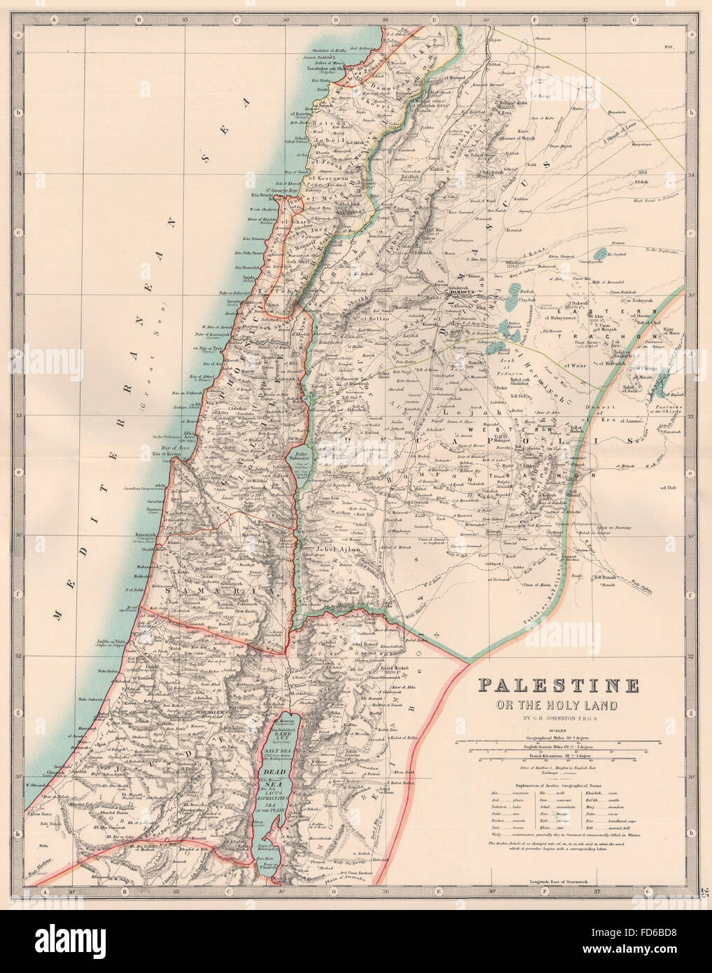 PALESTINE : La Terre Sainte. Israël Liban. JOHNSTON, 1906 carte antique Banque D'Images