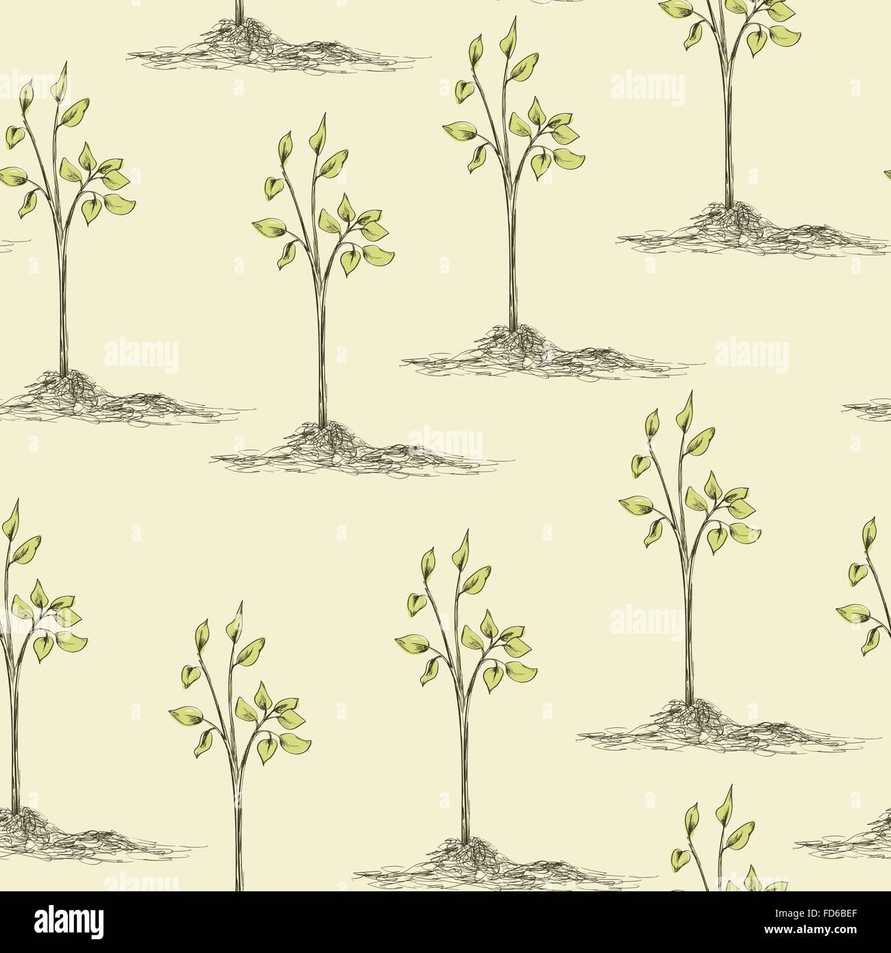 Temps de jardinage de printemps modèle homogène. Hand drawn la plantation d'arbres. Vector illustration Illustration de Vecteur