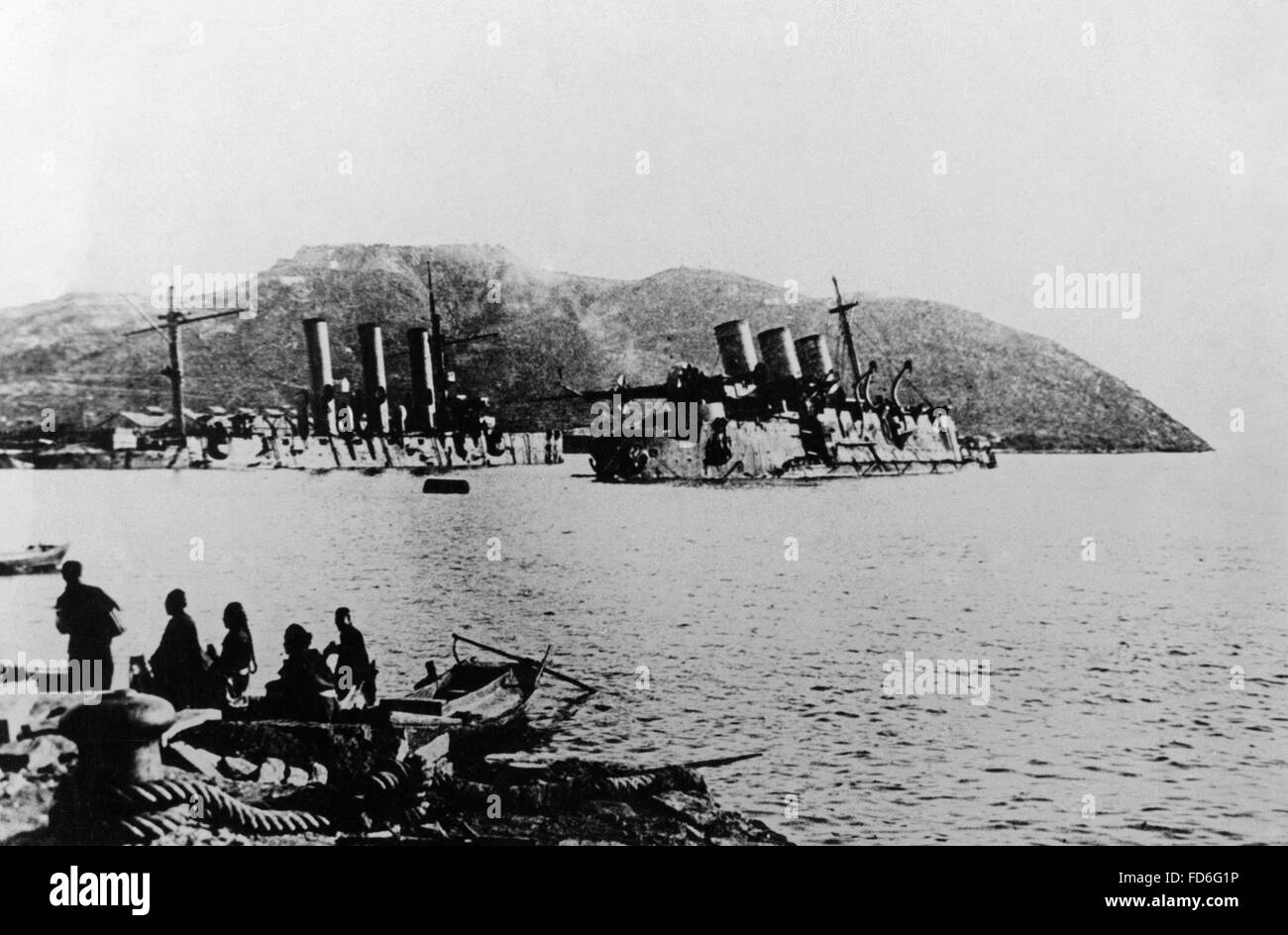 Cuirassé coulé dans la baie de Port Arthur, 1904/1905 Banque D'Images
