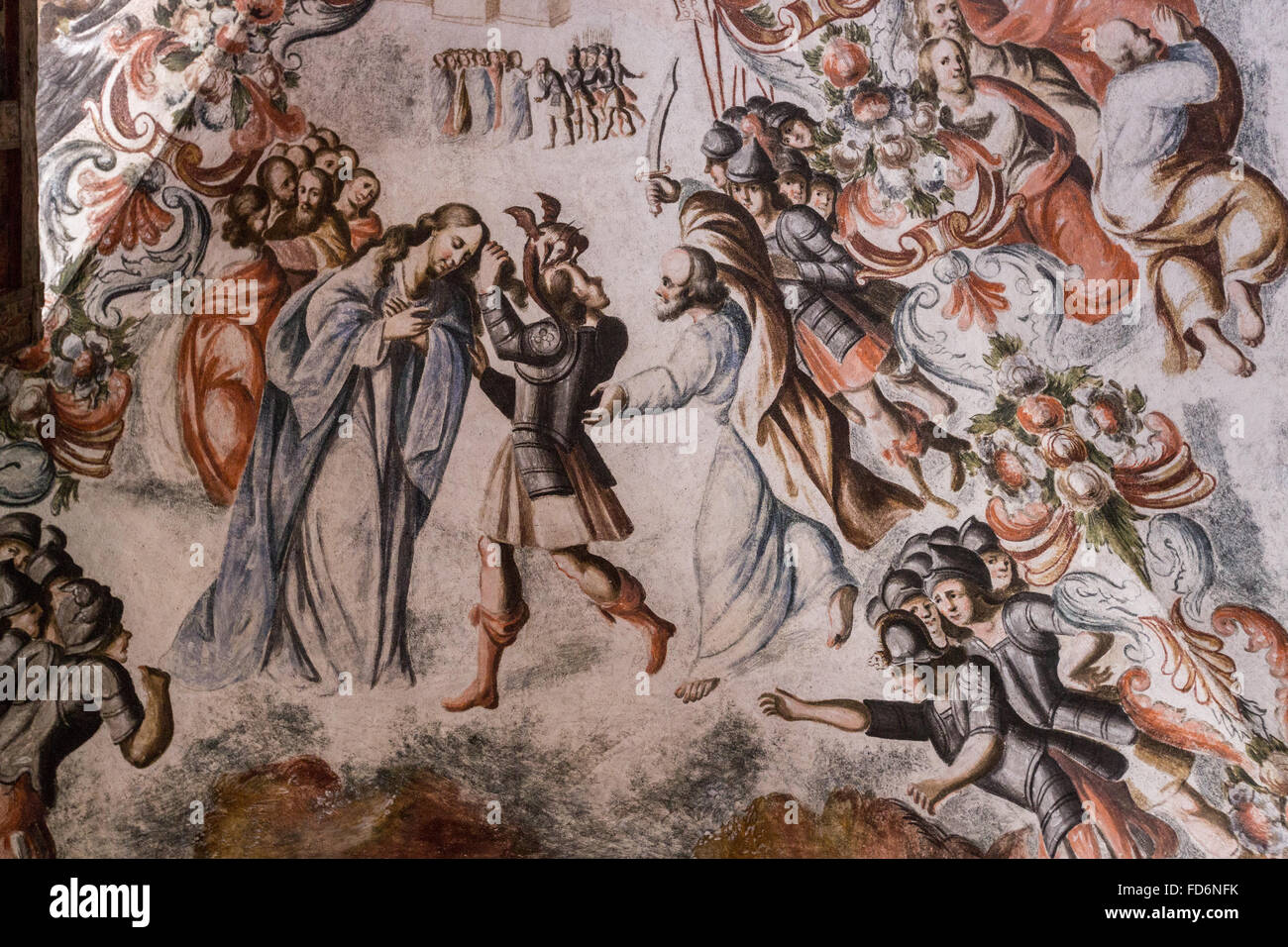 À l'intérieur du sanctuaire d'Atotonilco populaire mexicain avec des fresques baroques peintes sur le plafond et les murs à Atotonilco, au Mexique. Les peintures ont été fait par Antonio Martinez de Pocasangre et Jose Maria Barajas sur une période de trente ans et est connue comme la Chapelle Sixtine du Mexique. Banque D'Images