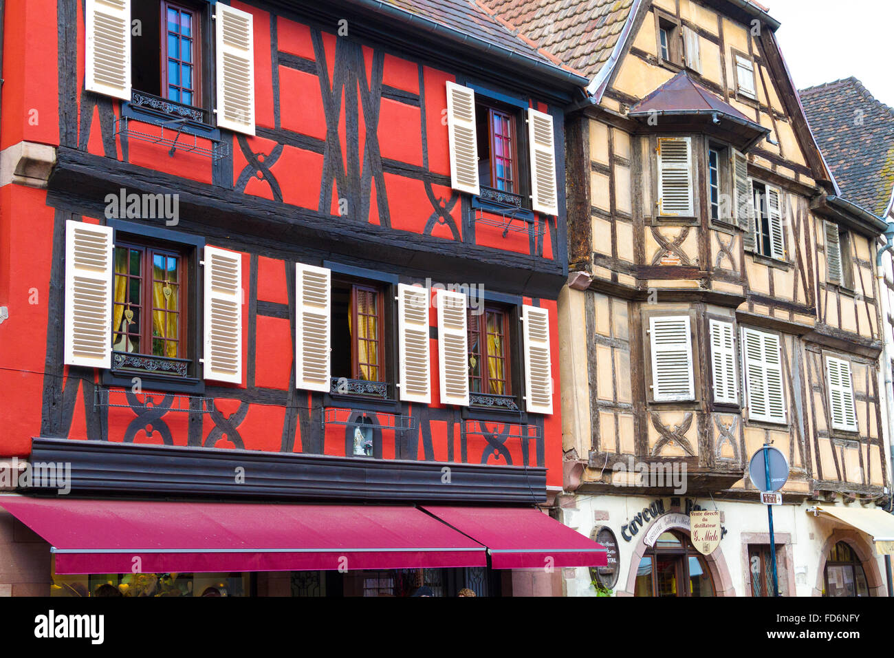 Maison timberd la moitié Kaysersberg le long de la route des vins d'Alsace,Haut Rhin France Banque D'Images