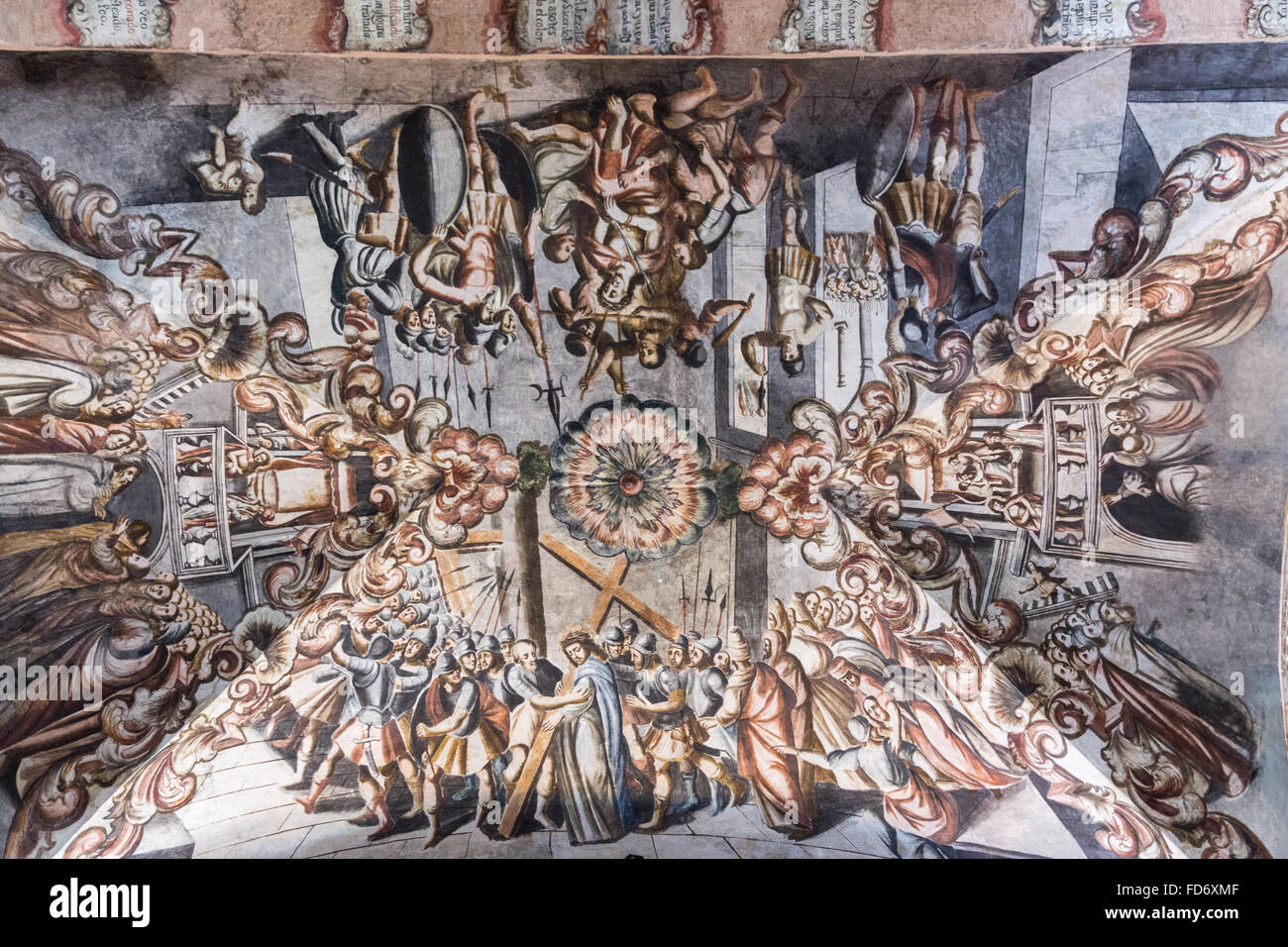 Baroque populaire mexicain des murales peintes sur le plafond et les murs au sanctuaire d'Atotonilco un important sanctuaire catholique à Atotonilco, au Mexique. Les peintures ont été fait par Antonio Martinez de Pocasangre et Jose Maria Barajas sur une période de trente ans et est connue comme la Chapelle Sixtine du Mexique. Banque D'Images