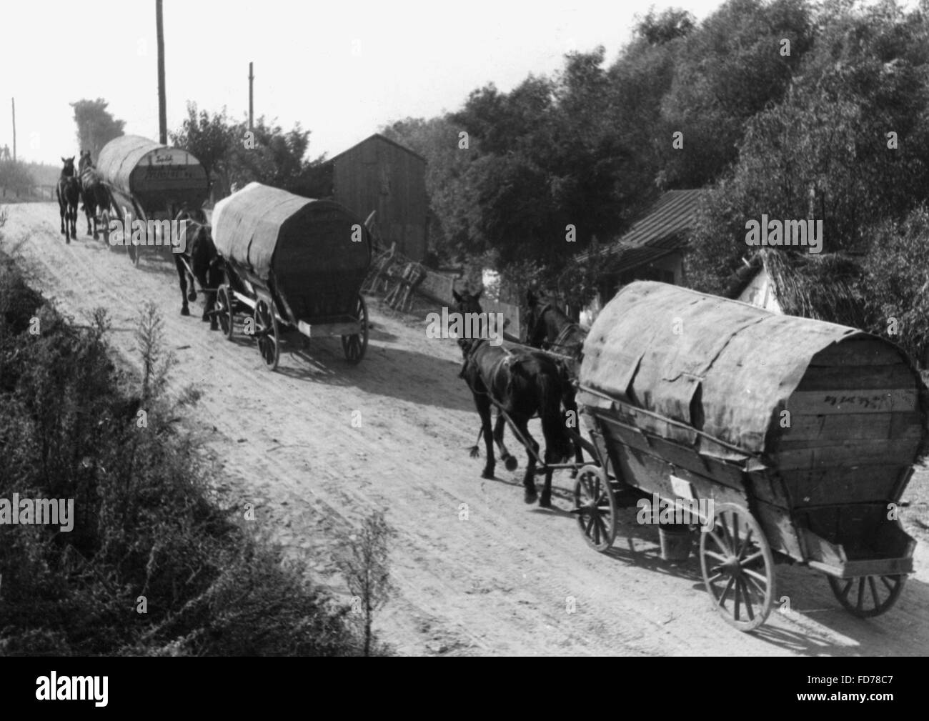 Wagon trek d'Allemands de souche de la Bessarabie, 1940 Banque D'Images
