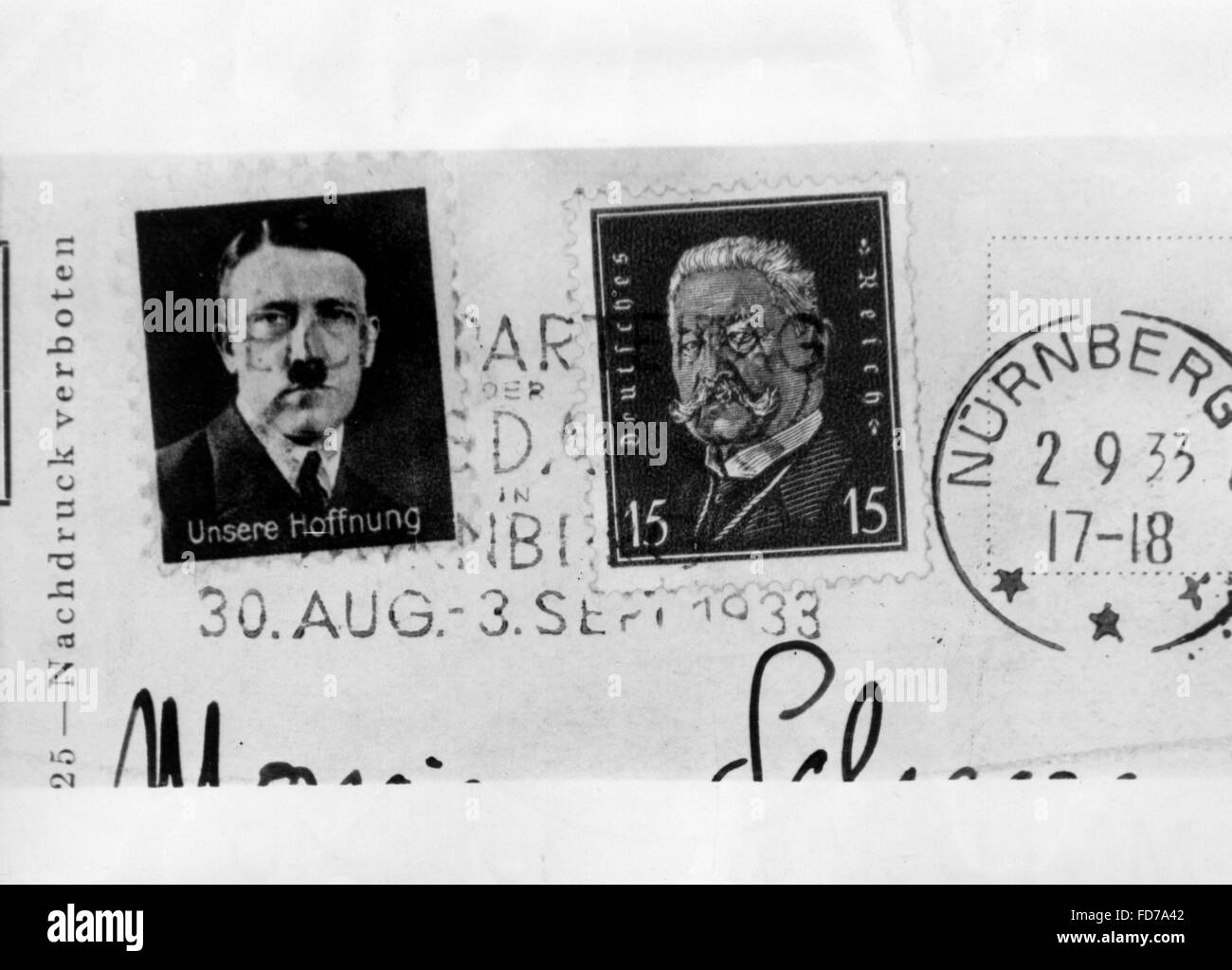 Stamp d'Adolf Hitler et Paul von Hindenburg, 1933 Banque D'Images