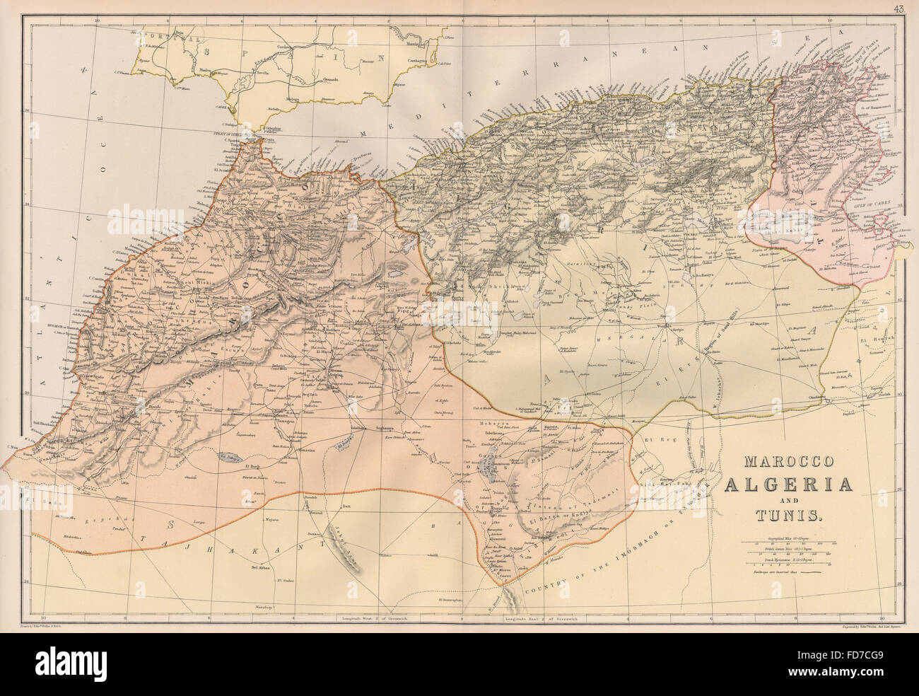 MAGHREB : l'Afrique du Nord. Maroc Algérie et Tunis. BLACKIE, 1882 carte antique Banque D'Images