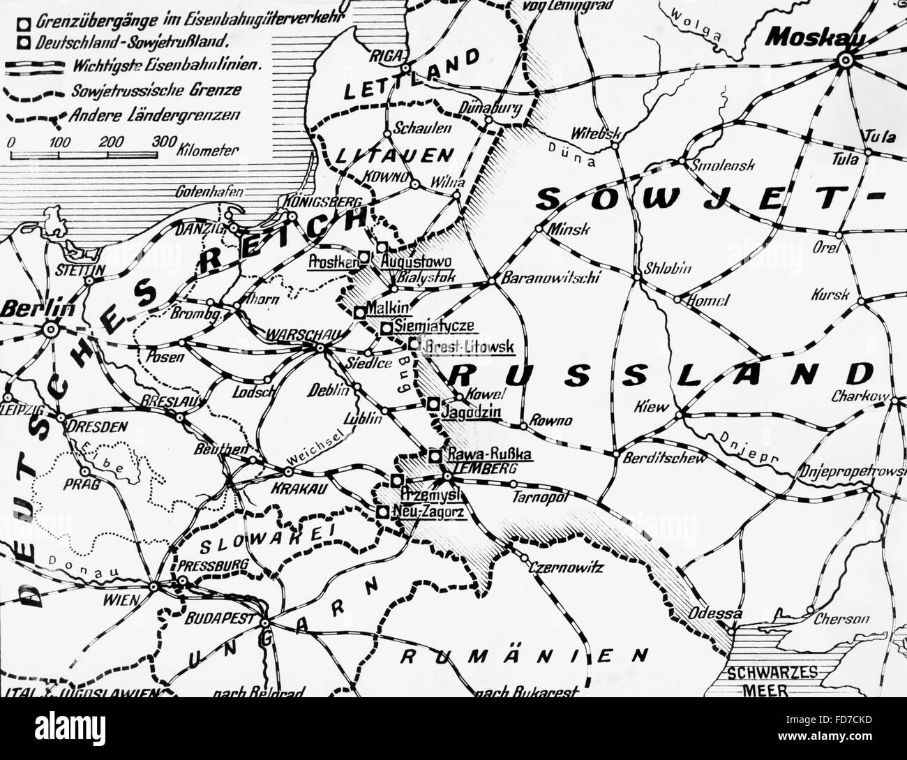 Carte de l'Europe de l'Est : la frontière germano-soviétique, 1940 Banque D'Images