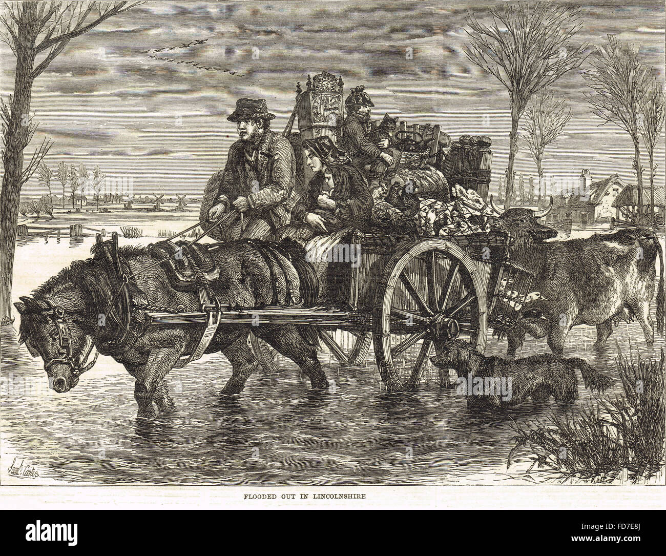 Les inondations dans le Lincolnshire, Angleterre, 1869 Banque D'Images