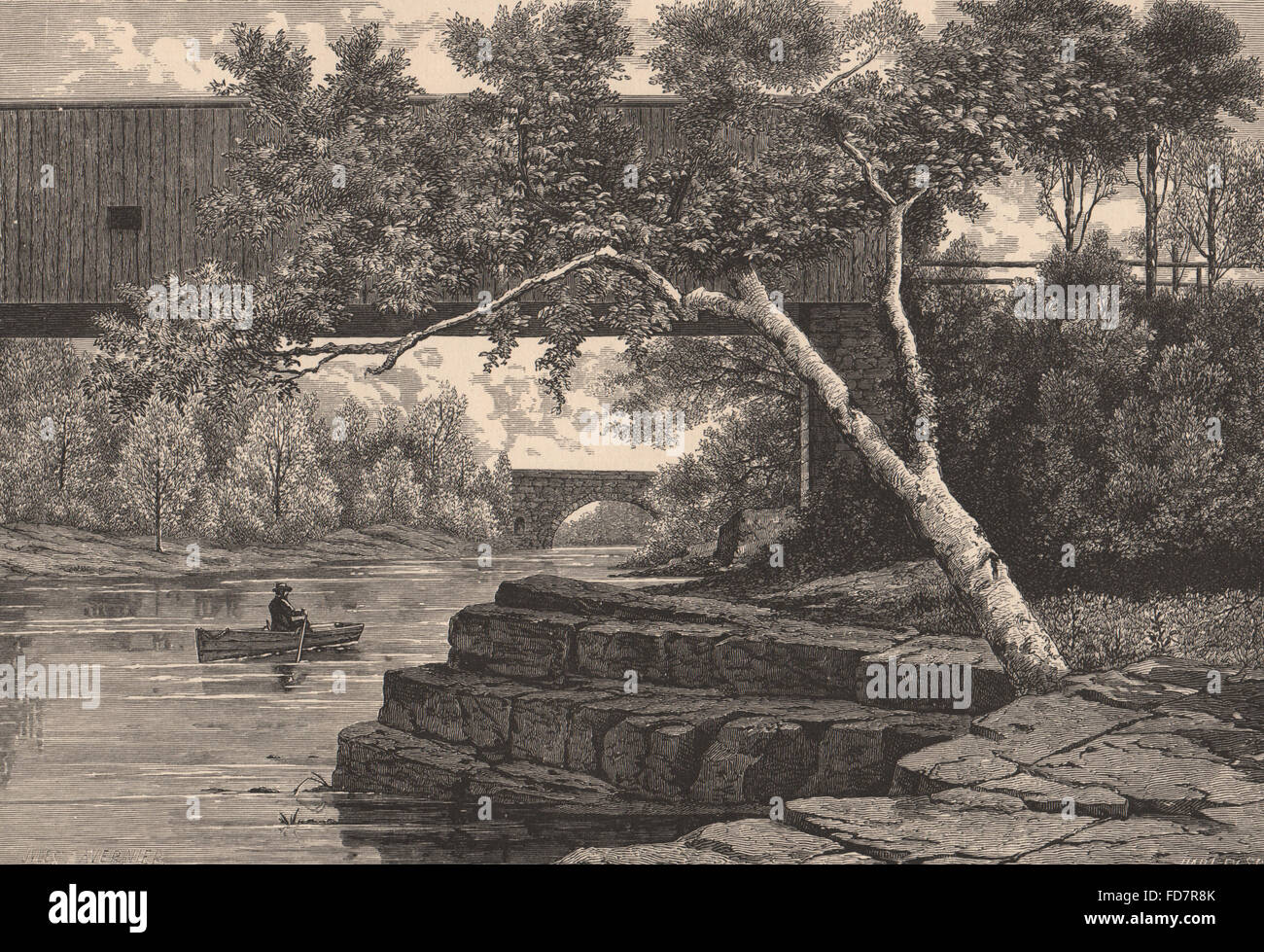 NEW JERSEY : Le Passaic, ci-dessous peu tombe, antique print 1874 Banque D'Images