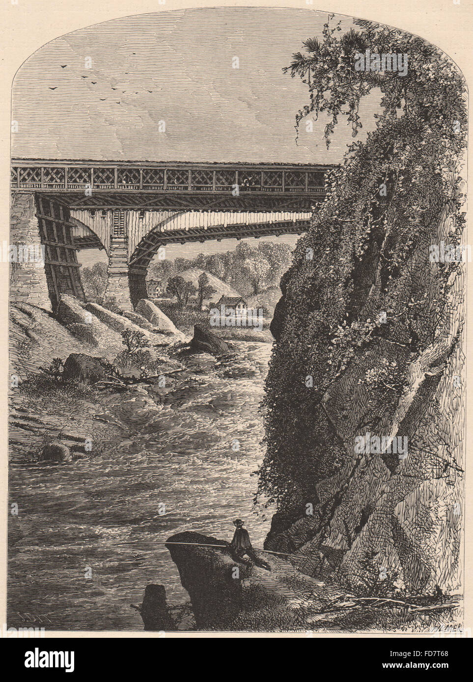 VERMONT : Bellows Falls, antique print 1874 Banque D'Images