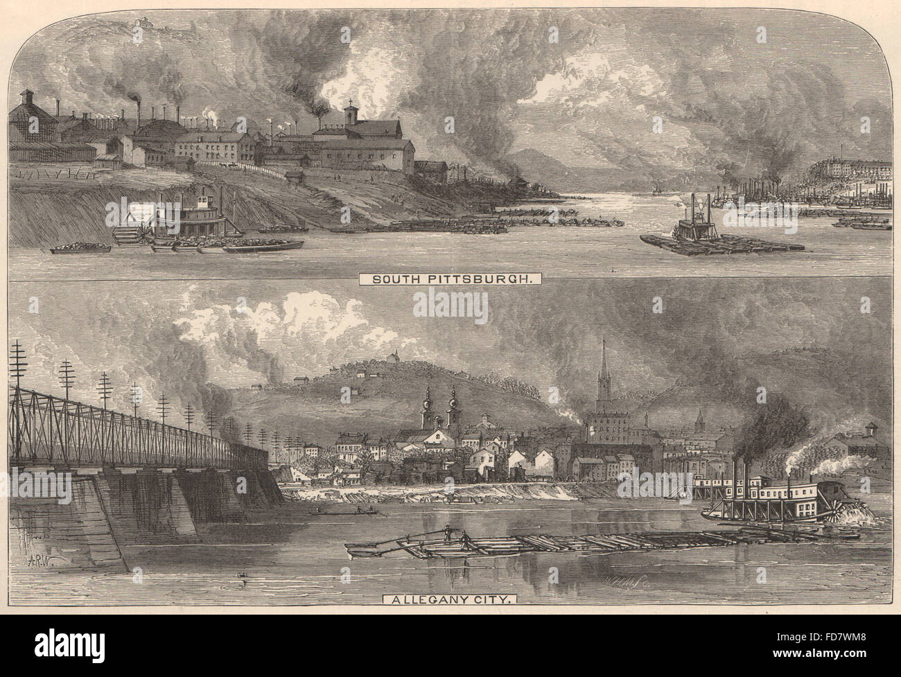 SOUTH PITTSBURG ET ALLEGHENY CITY : Vues. New York, antique print 1874 Banque D'Images