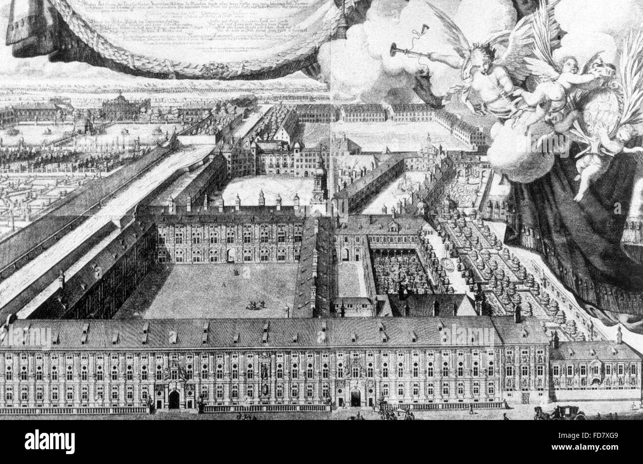 Résidence et Hofgarten à Munich vers 1700 Banque D'Images