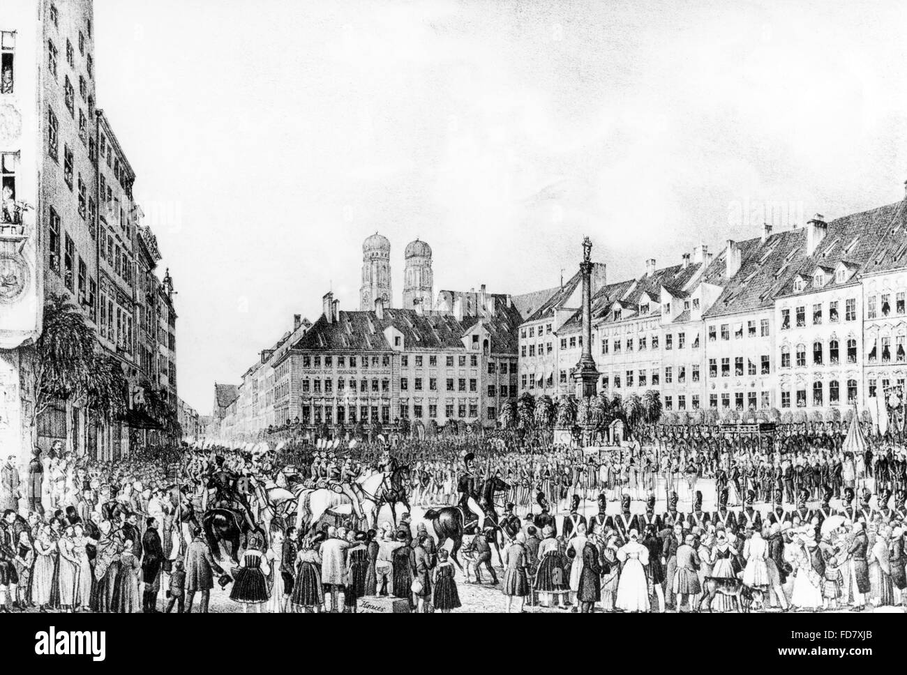 Procession du Corpus Christi sur la Marienplatz, 1830 Banque D'Images