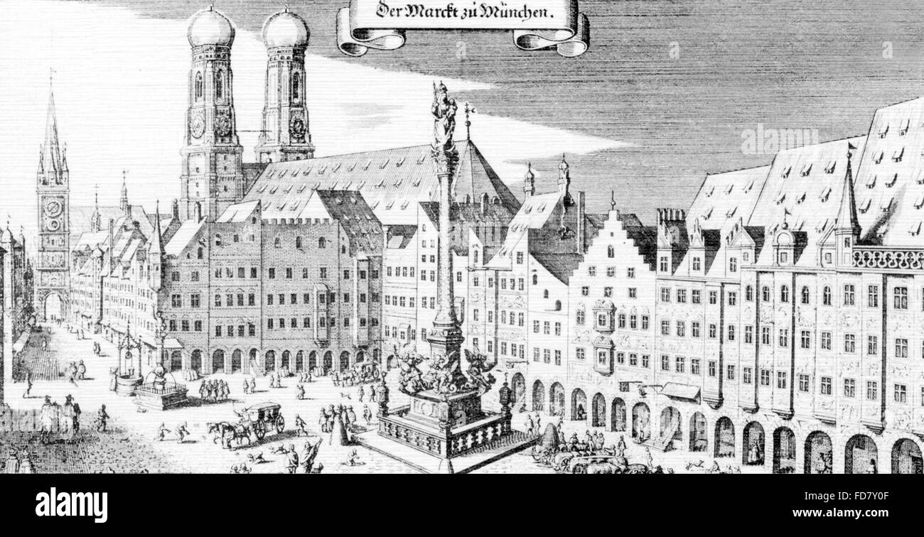 La Marienplatz à Munich vers 1700 Banque D'Images