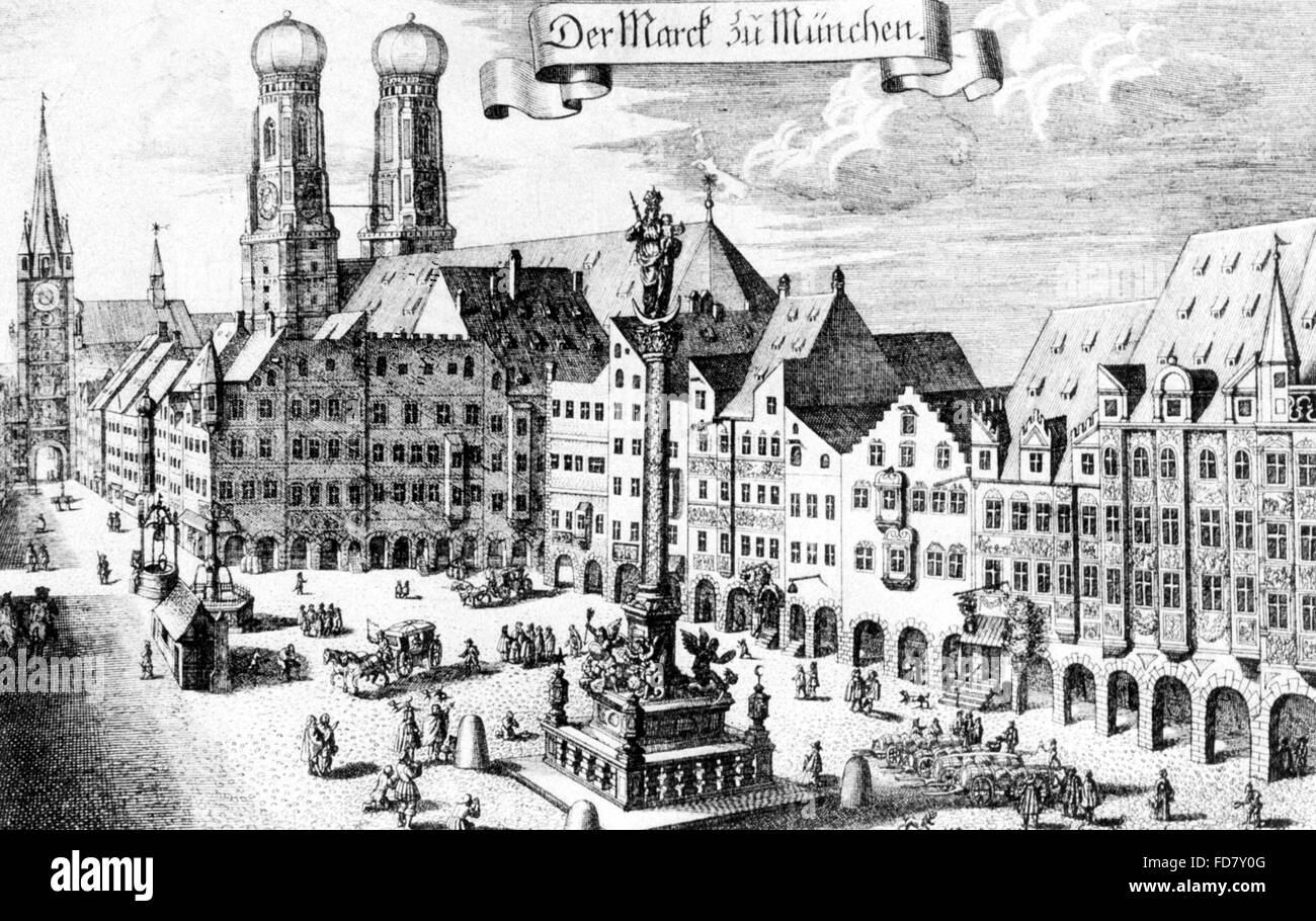 La Marienplatz à Munich vers 1700 Banque D'Images
