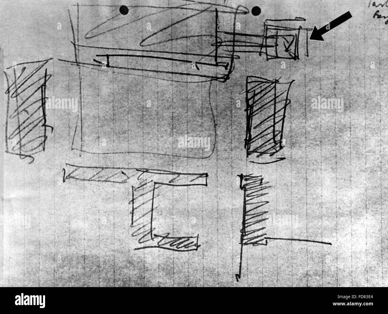 Sketch par Adolf Hitler pour ce nouveau design de Munich, 1945 Banque D'Images