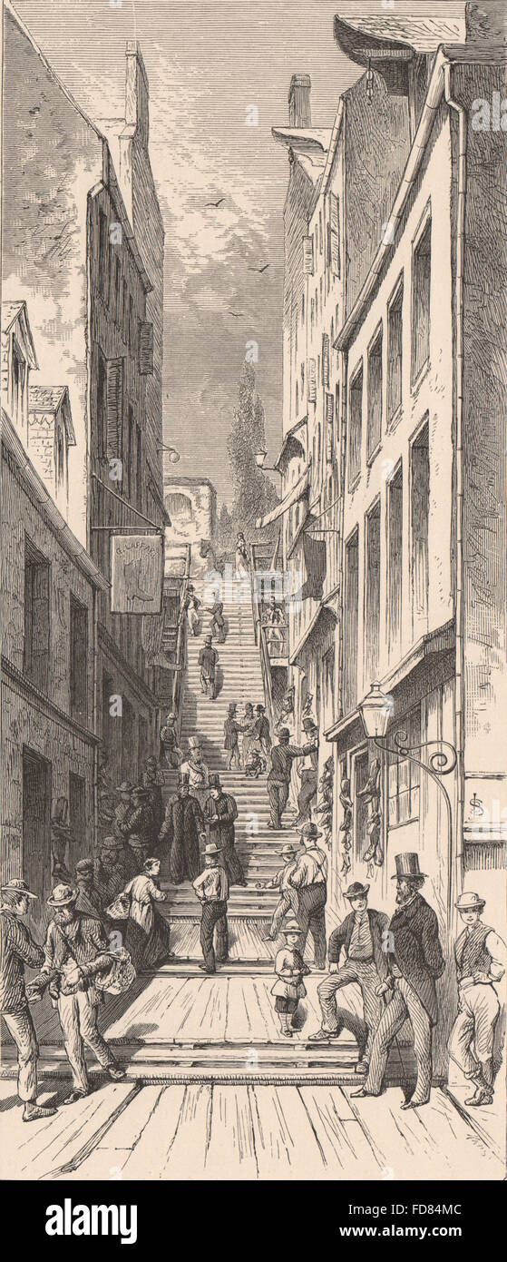 La ville de Québec : un rythme effréné des escaliers. Escalier casse-cou. Québec. , La Vieille imprimer 1874 Banque D'Images