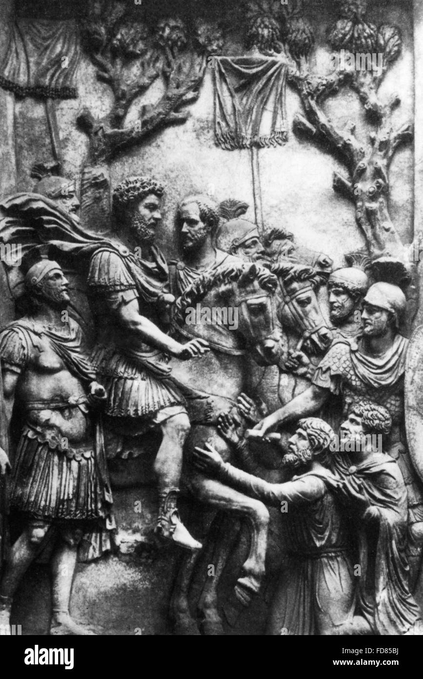 Peuple germanique abandon à un empereur romain, AD 176 Banque D'Images