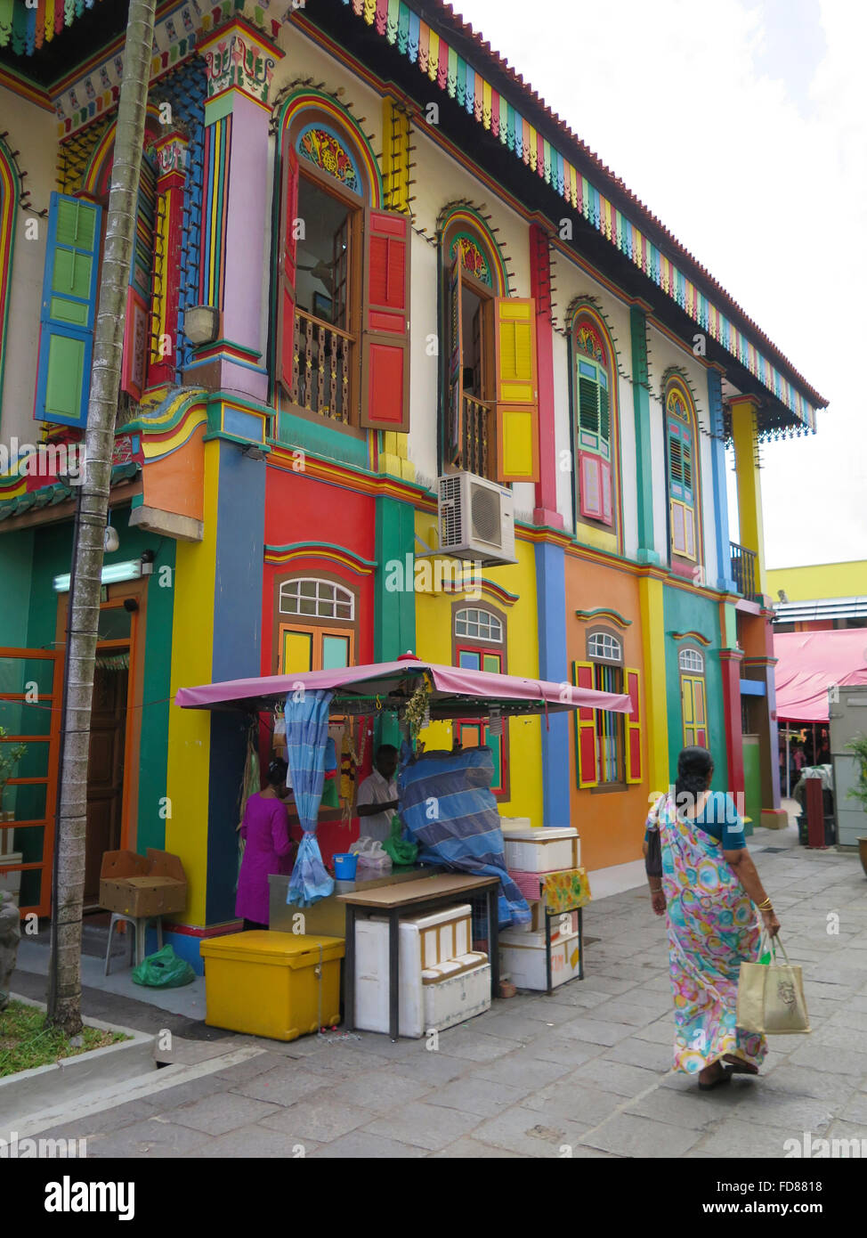 Maison colorée, Little India, Singapour, Asie Banque D'Images