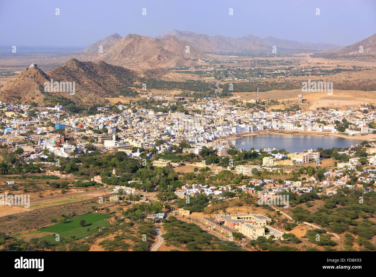 Vue aérienne de la ville de Pushkar, Rajasthan, India Banque D'Images