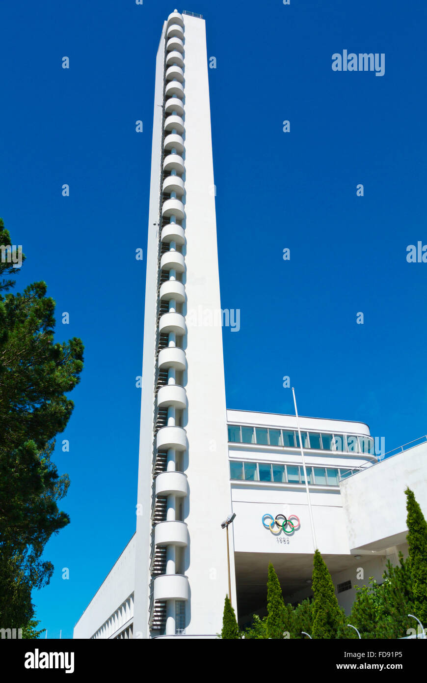 Tour de l'Olympiastadion, le Stade olympique (1952), de Yrjö Lindegren, Taka-Töölö district, le centre d'Helsinki, Finlande, Europe Banque D'Images