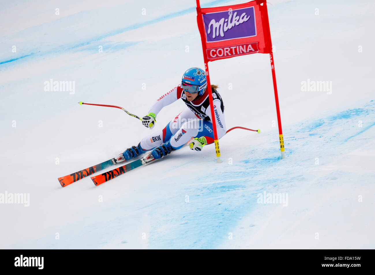 Cortina d'Ampezzo, Italie 24janvier2016. Joana HAEHLEN (SUI) qui se font concurrence sur les AUDI FIS Ski World Cup super G femmes Banque D'Images