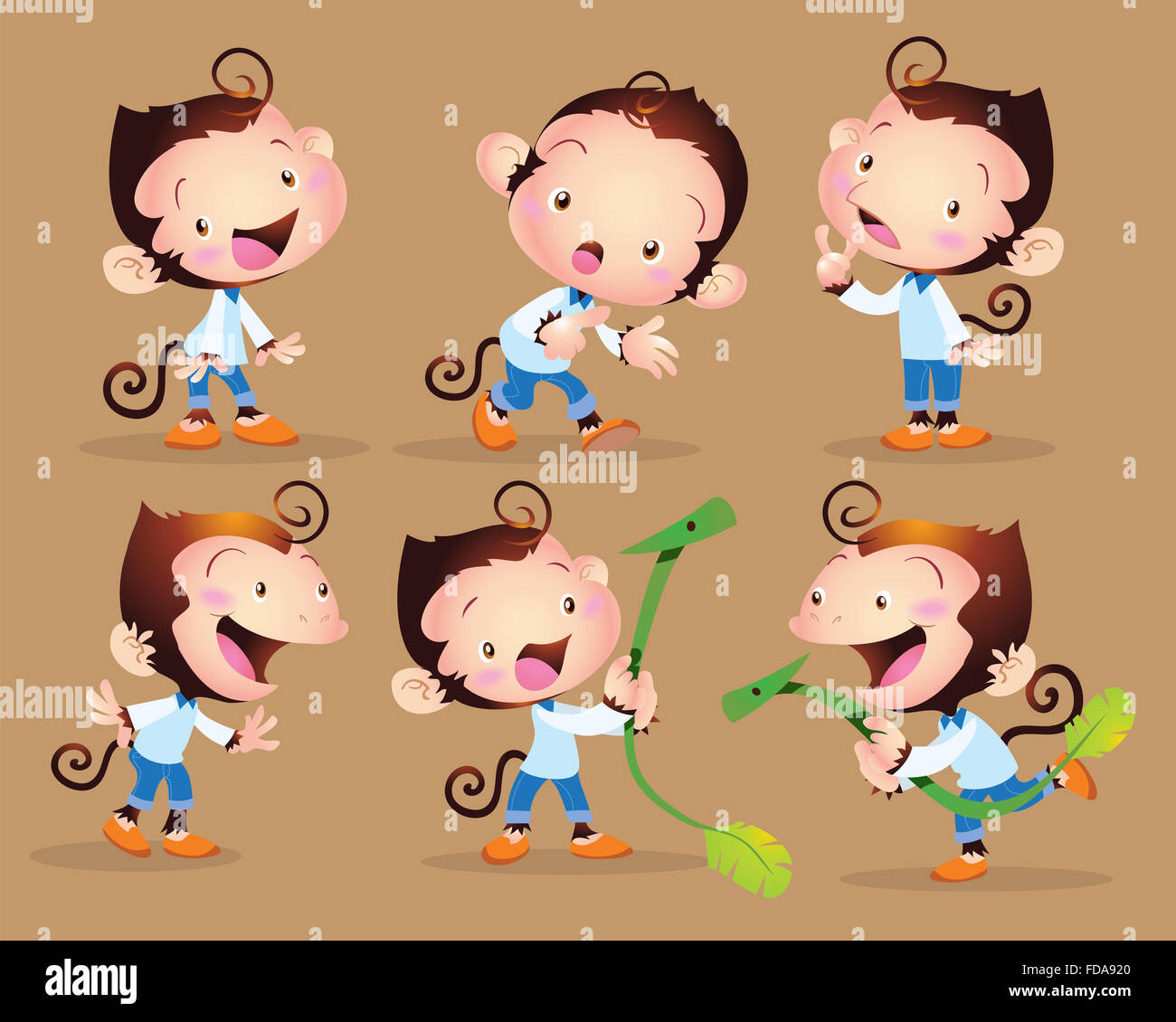 Vector illustration cute monkey boy beaucoup de caractère et des actions d'action Banque D'Images