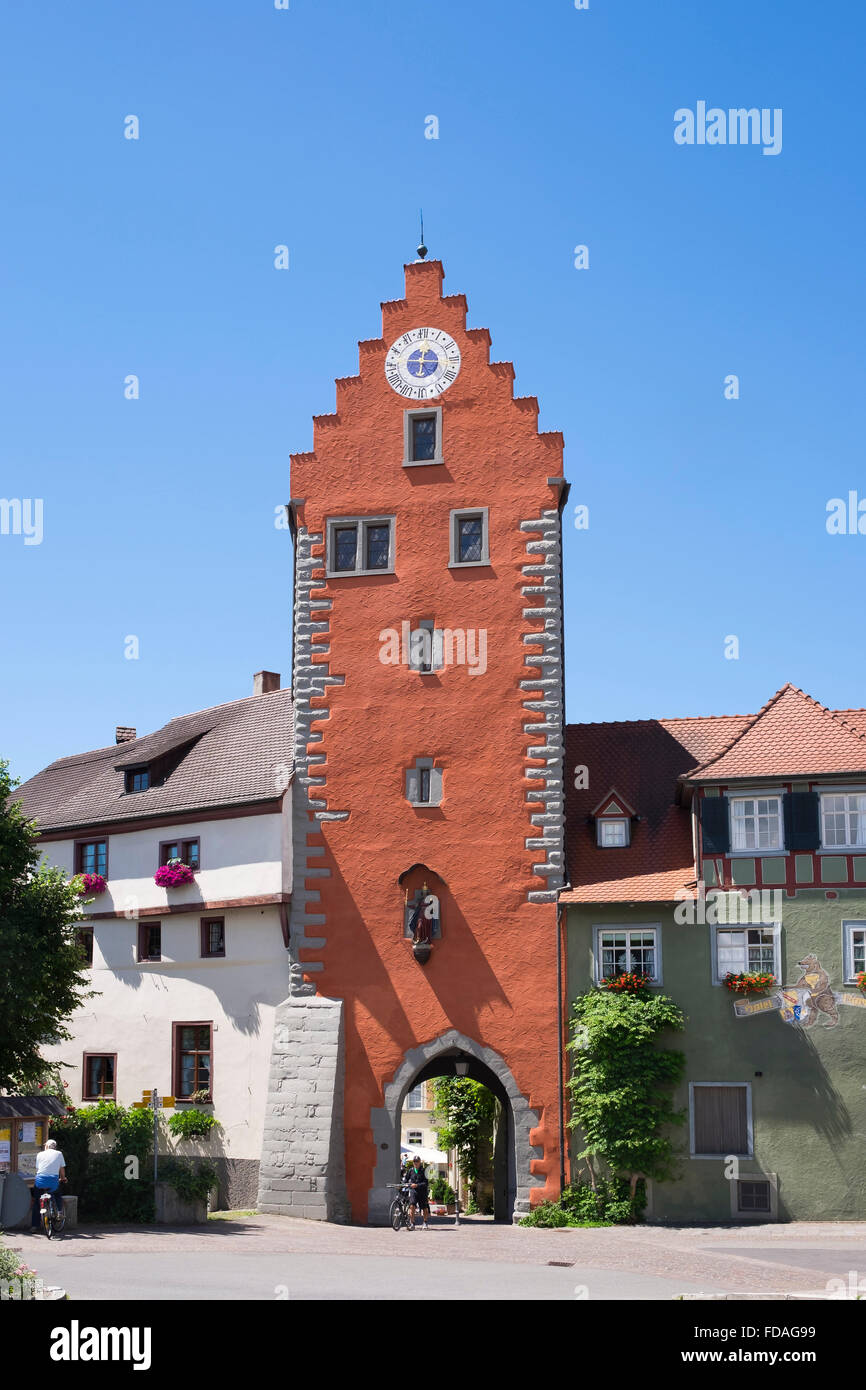 Tour de l'horloge, Meersburg, sur le lac de Constance, Bodenseekreis, en Haute Souabe, Bade-Wurtemberg, Allemagne Banque D'Images