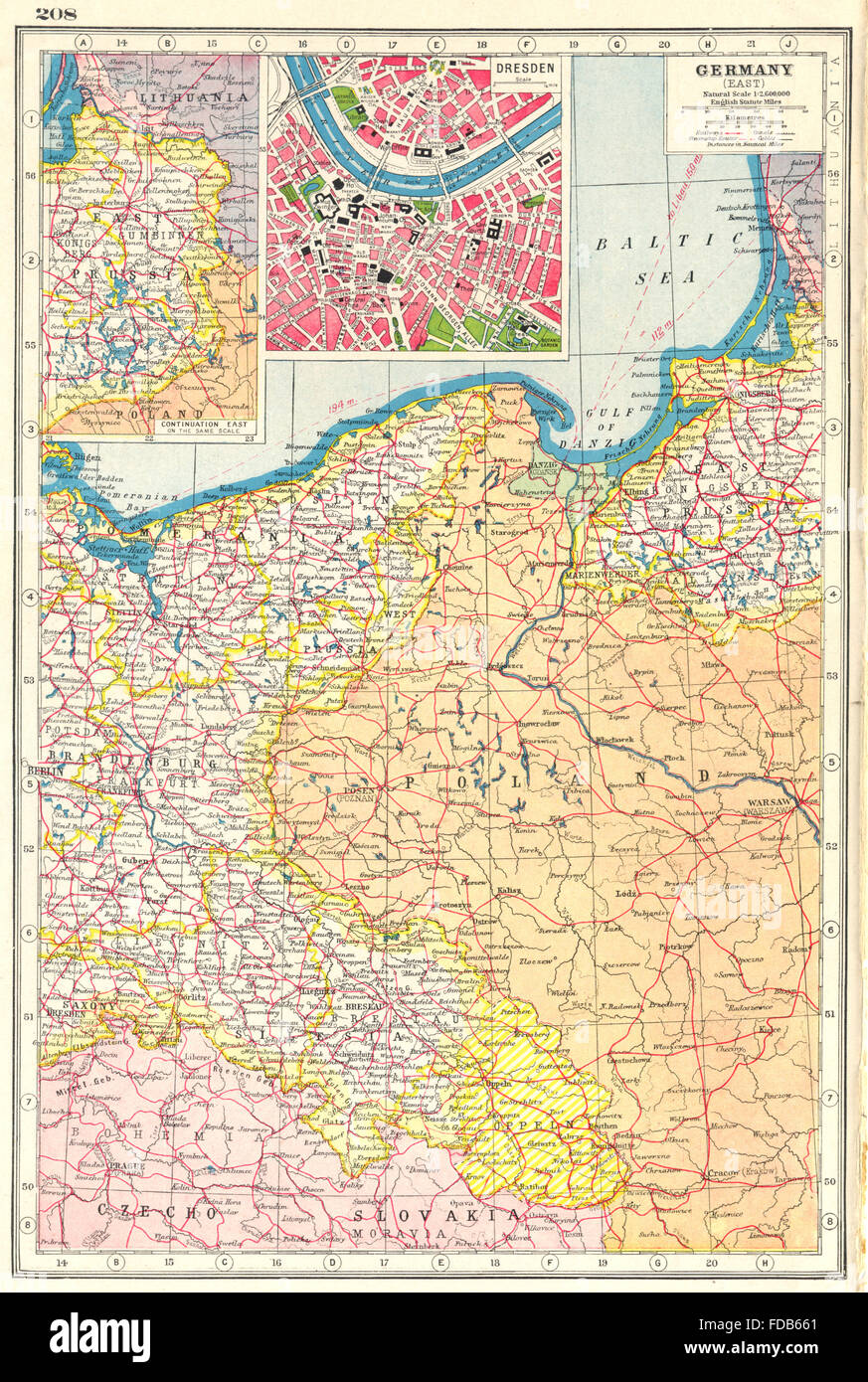 L'Allemagne de l'Est : la Prusse Pologne Silésie ; médaillon Dresde. HARMSWORTH, 1920 carte ancienne Banque D'Images