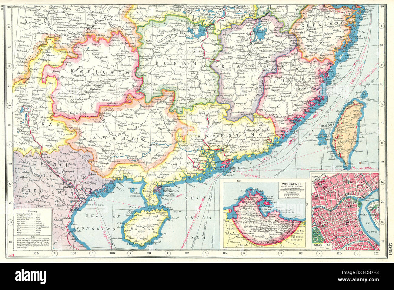 Le SUD DE LA CHINE : L'encart Weihaiwei (Lhasa) et Shanghai. Taiwan Formosa, 1920 Ancien site Banque D'Images