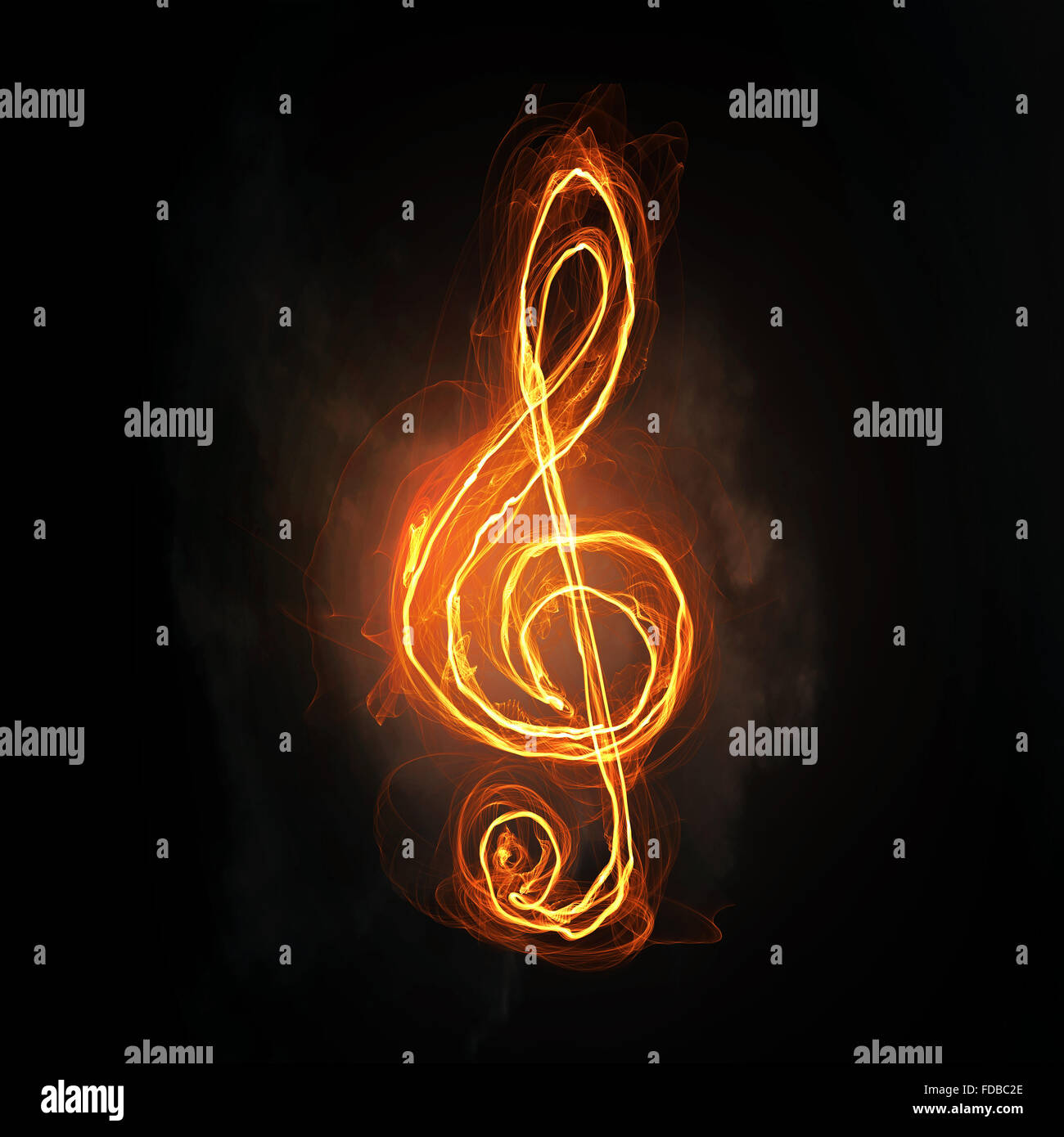 Lumière musique symbole rougeoyant sur fond sombre Photo Stock - Alamy