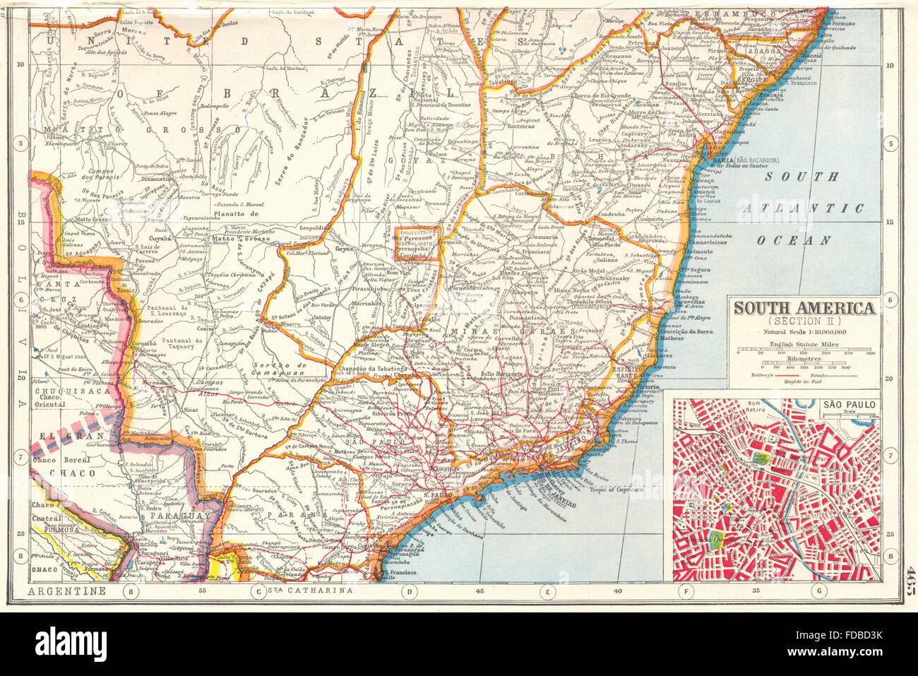 Sud du Brésil : Bahia Minas Geraes Parana Espirito Santo.Inset Sao Paulo, 1920 map Banque D'Images