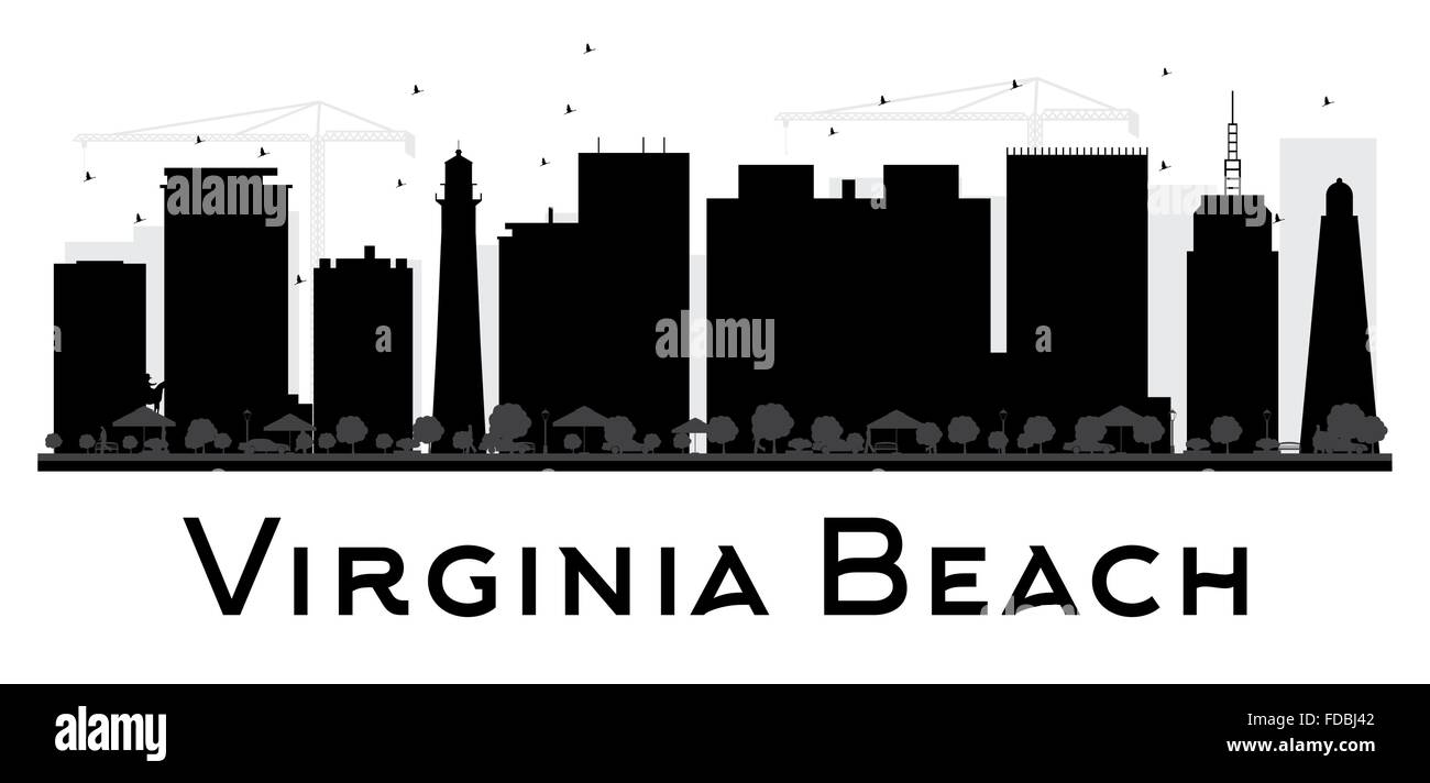 Viginia Beach City skyline silhouette noir et blanc. Vector illustration. Concept simple pour le tourisme, la bannière de présentation Illustration de Vecteur