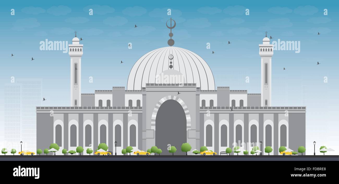 Grande mosquée Al Fateh dans la ville de Manama. Bahreïn. Vector Illustration. Illustration de Vecteur