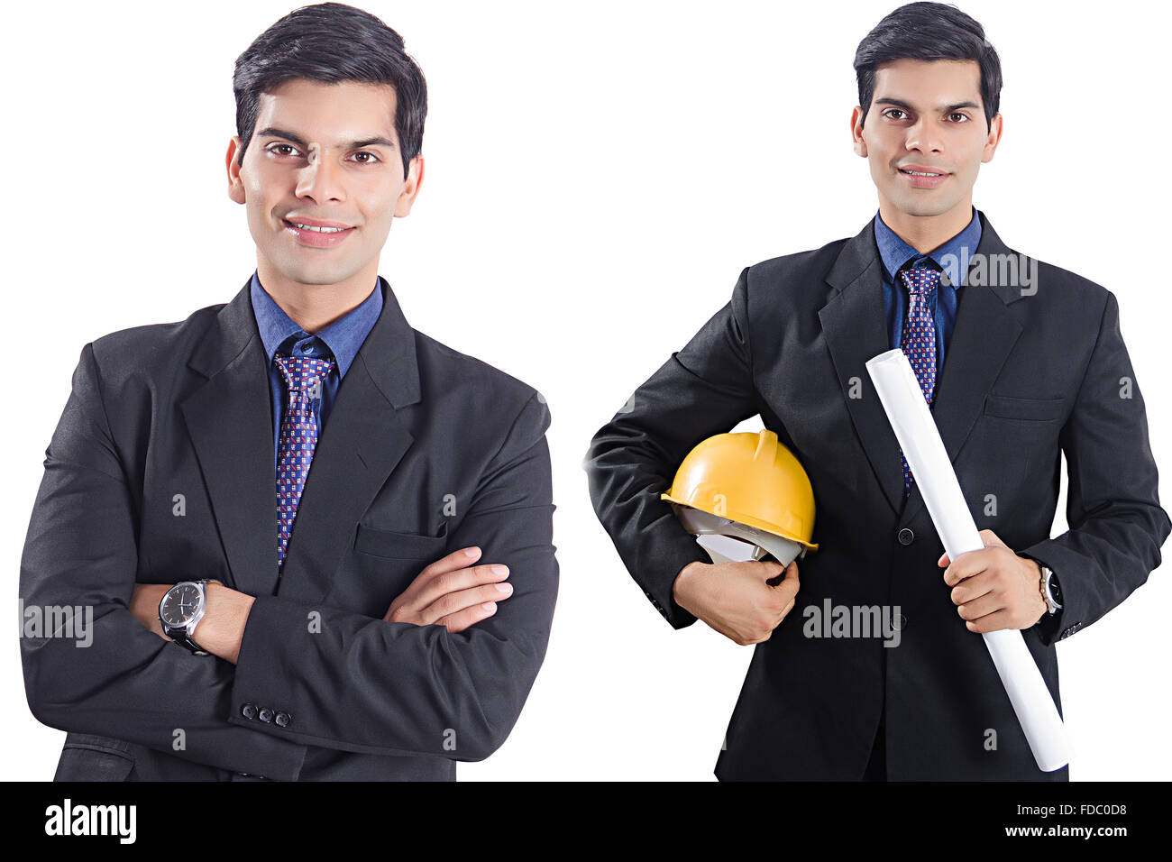 2 adultes indiens architecte homme et homme d'affaires, Comité permanent contraste comparaison photo montage Banque D'Images