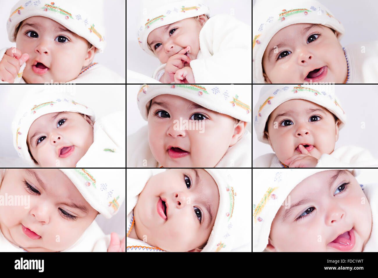 Close up 1 bébé fille enfant mignon expression faciale montage photo Banque D'Images