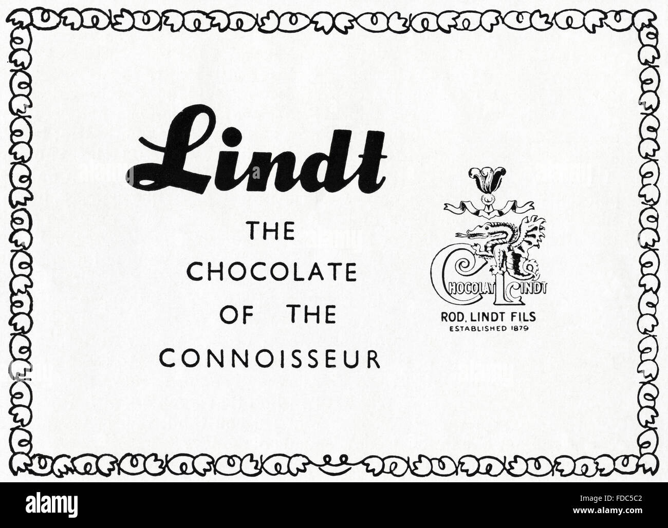 Vintage Original advert à partir de 1950. Annonce de publicité 1954 chocolat Lindor. Banque D'Images